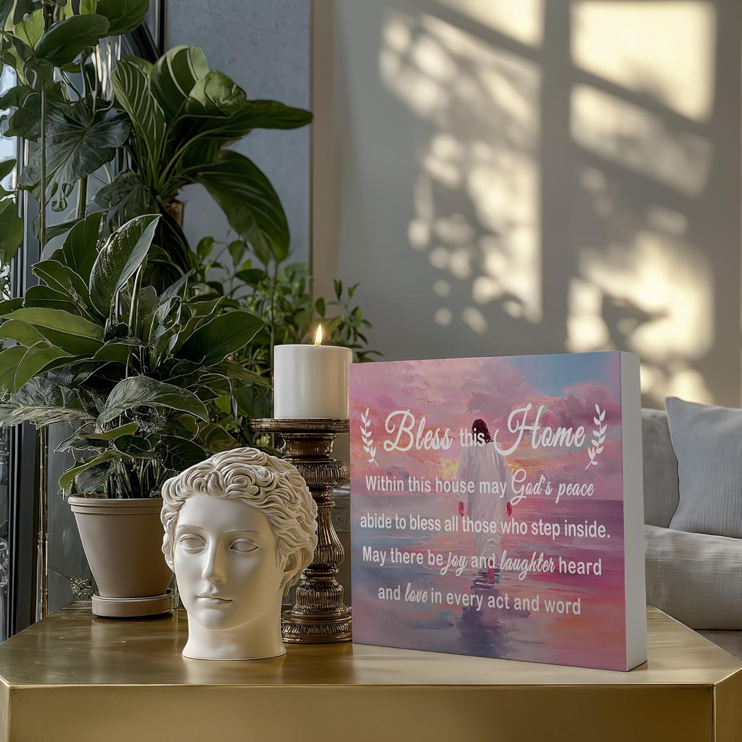 Christian Jesus Walking on the Water Desk Home Table Decor Sign,Christian Jesus Bless this Home Gifts, Religious Faith Gifts for Women Girls, 5x5 Inch - Image 2