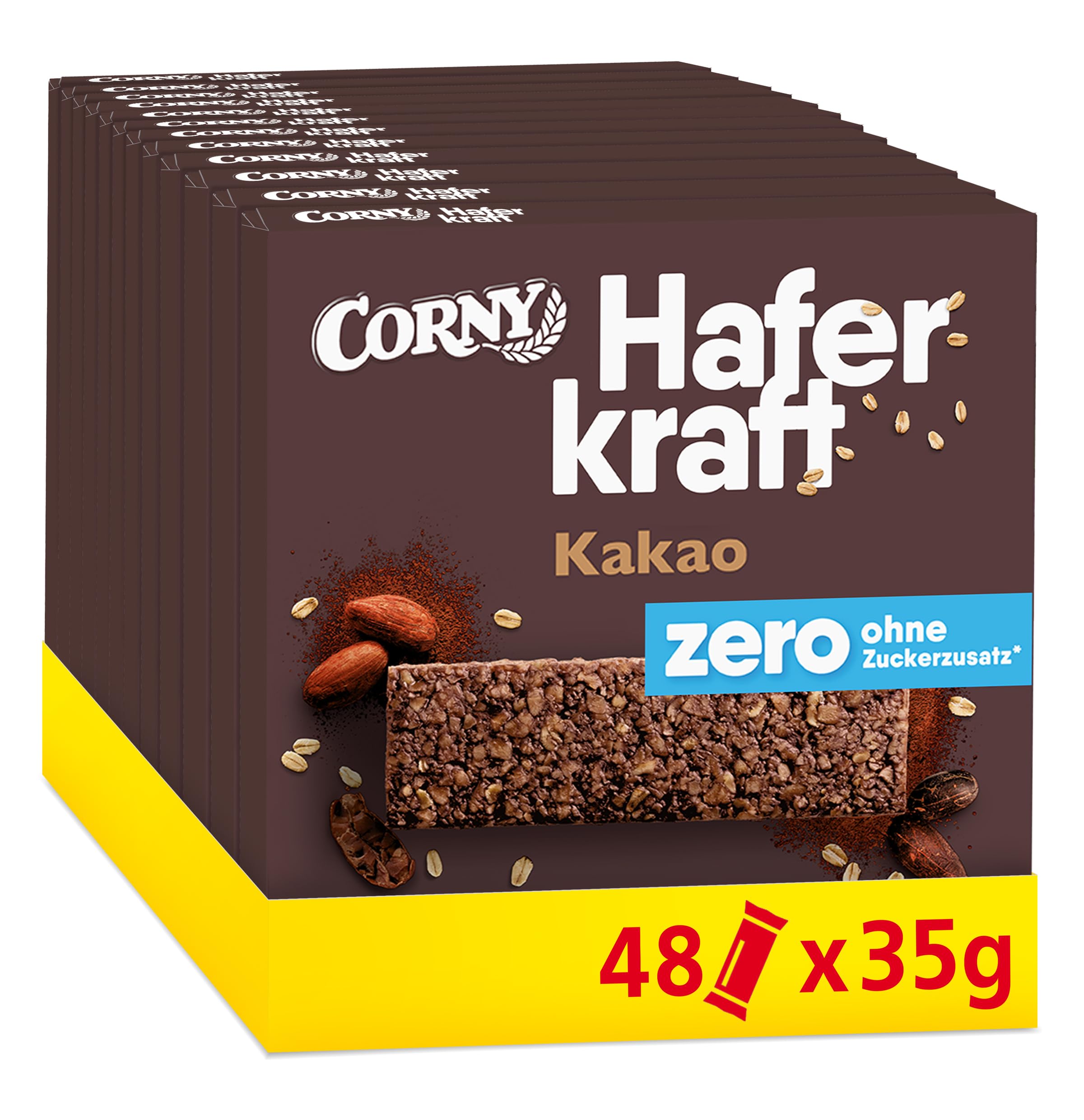 Haferriegel | Corny Haferkraft Zero Kakao | Veganer Müsliriegel ohne Zuckerzusatz | Mit Haselnüssen | Energiereicher Snack für unterwegs | 48x35g