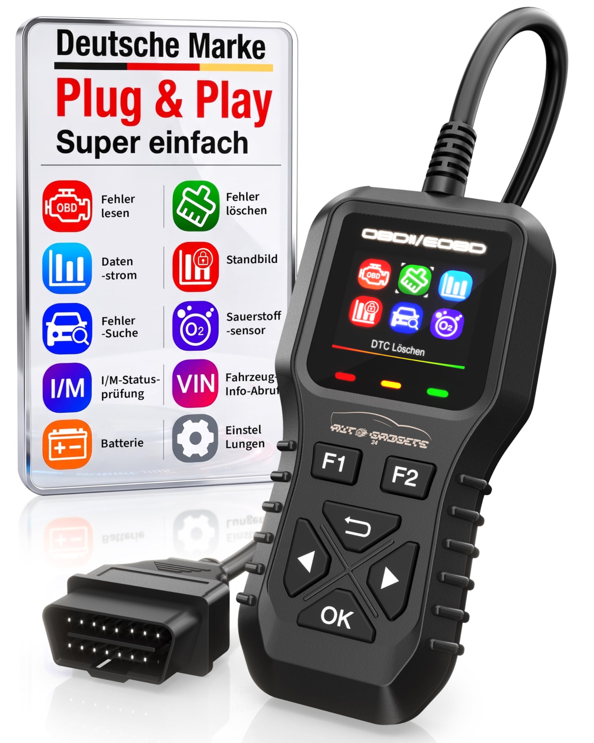 OBD2 Appareil de diagnostic – Lecteur de code d'erreur de voiture avec données en direct, cadre fixe, réinitialisation du voyant de contrôle du moteur, écran couleur 3 ", compatible