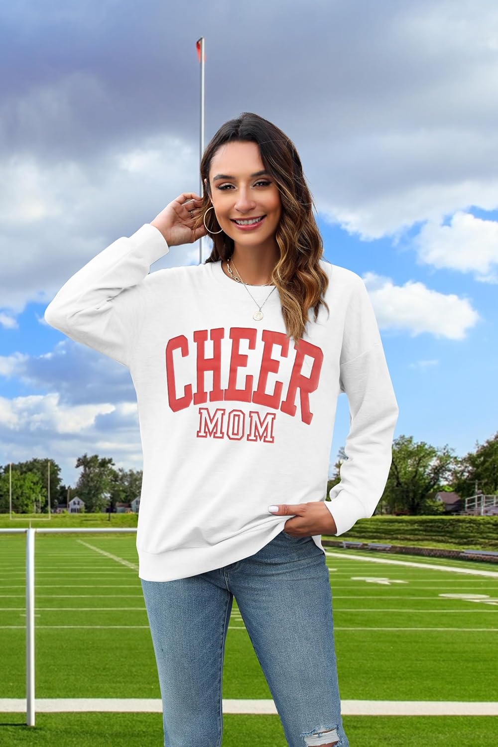 Cheer Shirt Football Mom Sweatshirt: Women Cheerleader Shirts Chenille Mama Baseball Football Soccer Game Day Tops - Image 4