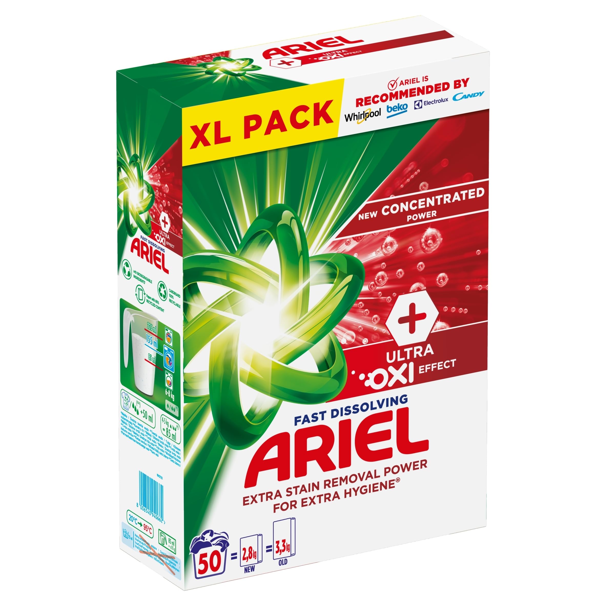 Ariel Detergente Polvo Efecto ULTRA OXI - 50 Lavados - Eliminacion de Manchas y Extra Higiene