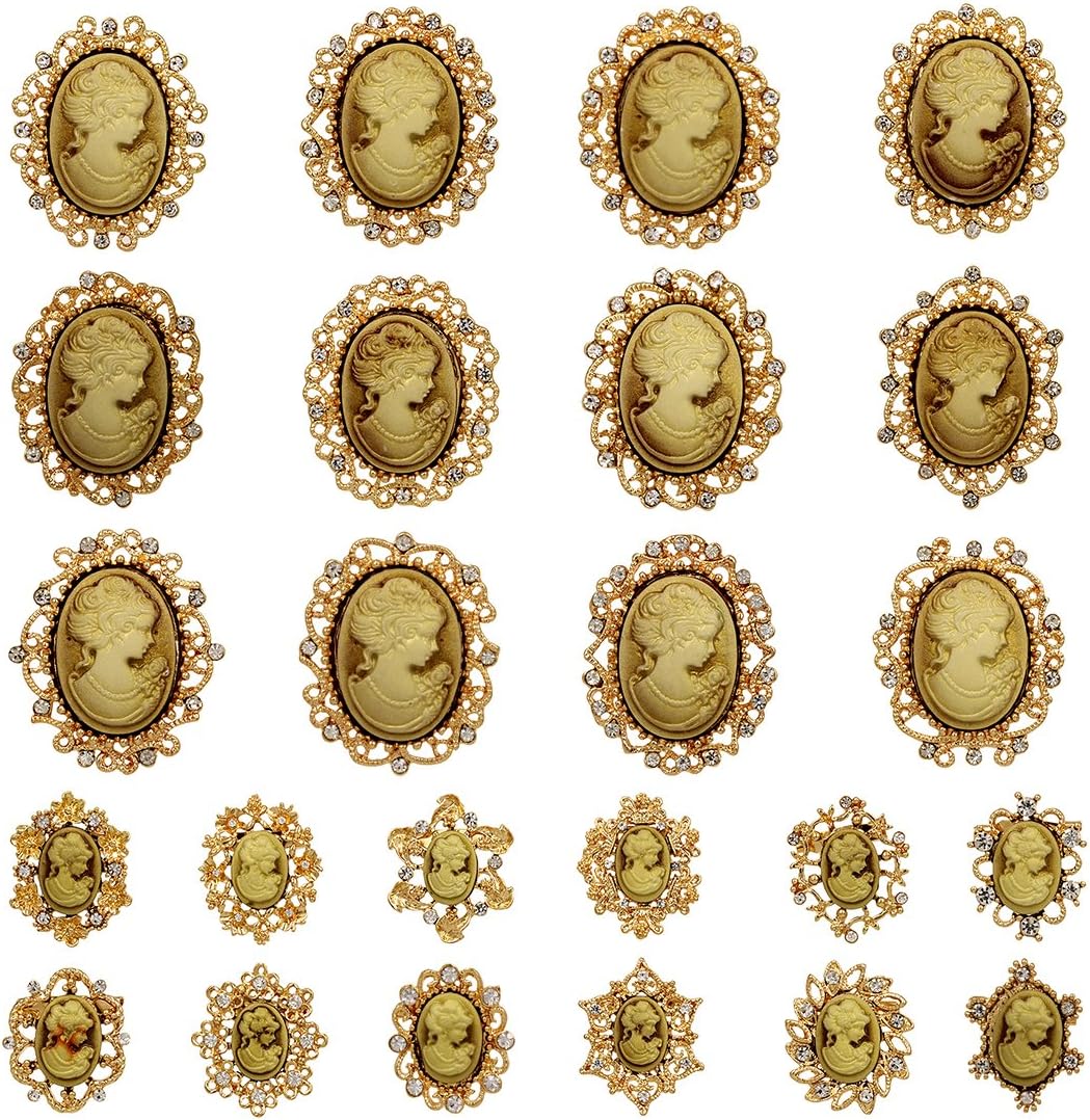 WeimanWeimanJewelry Lot 24pcs Crystal Rhinestone Flower Vintage Victorian Cameo Brooch Pin Set for Women