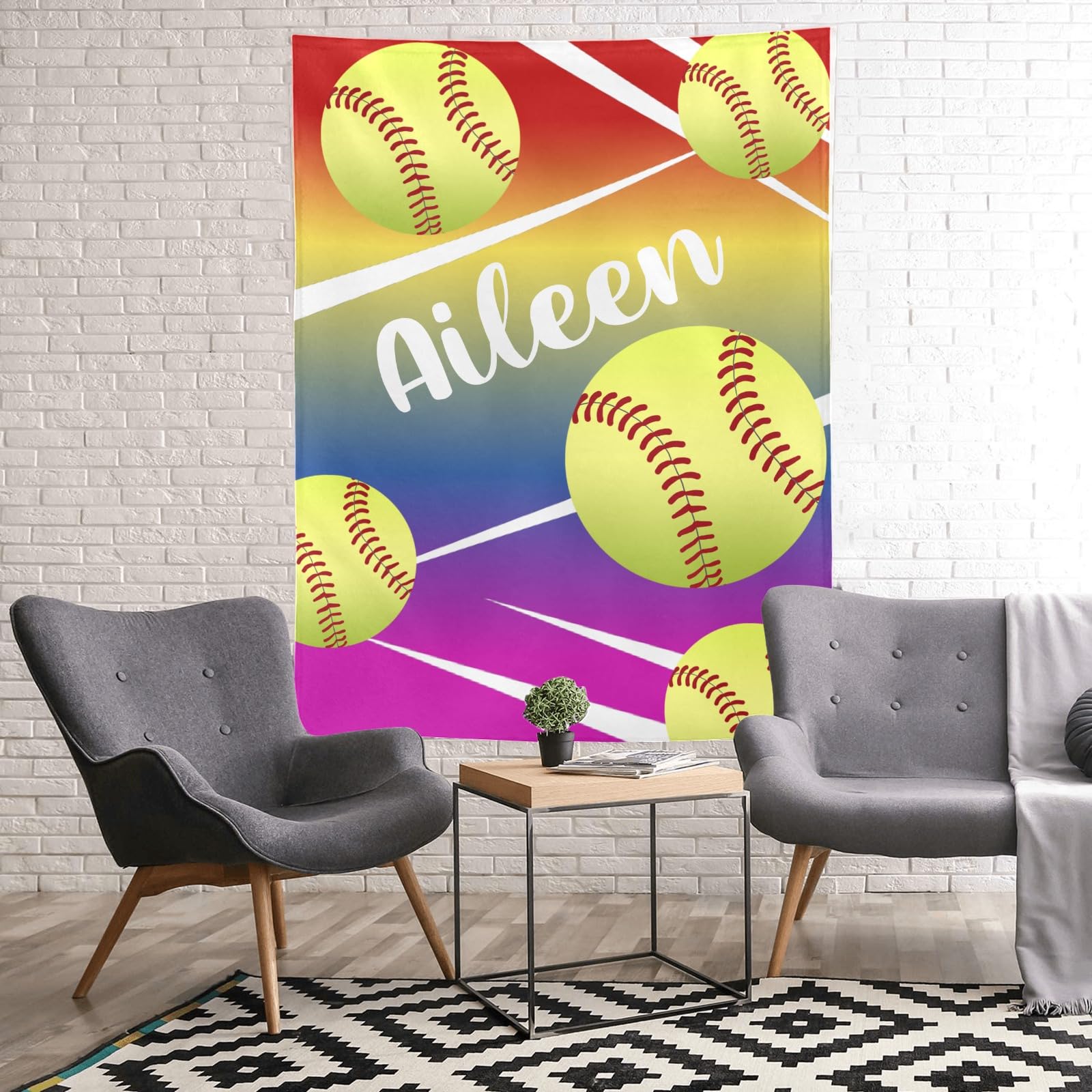 Personalized Tie Dye Softball Baby Blanket - Custom Name Fleece Throw, 30x40 Inches, Baby Shower Gift - View #2