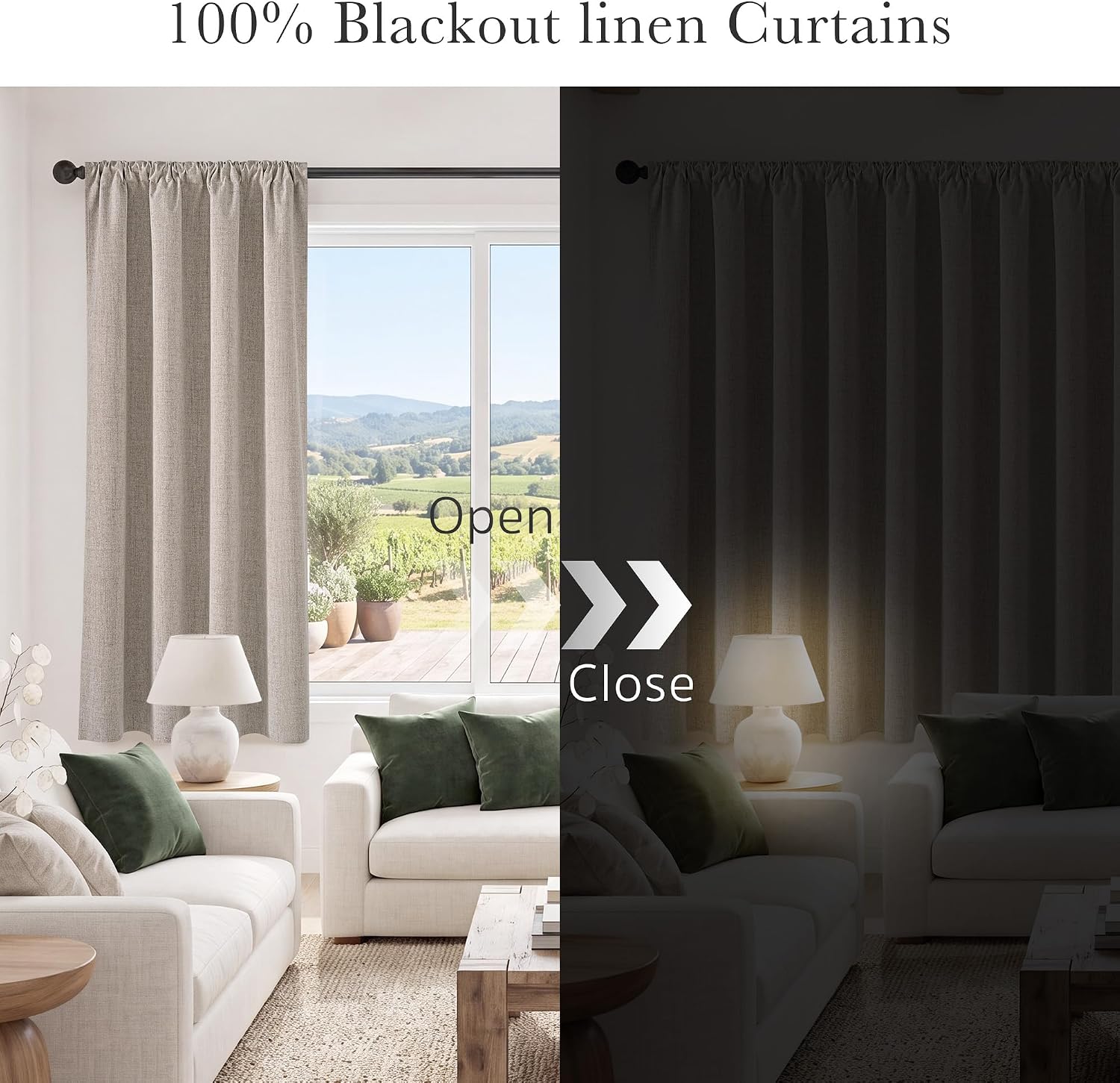PONY DANCE Natural Linen 100% Blackout Curtains 40 inch Length, 2 Panels