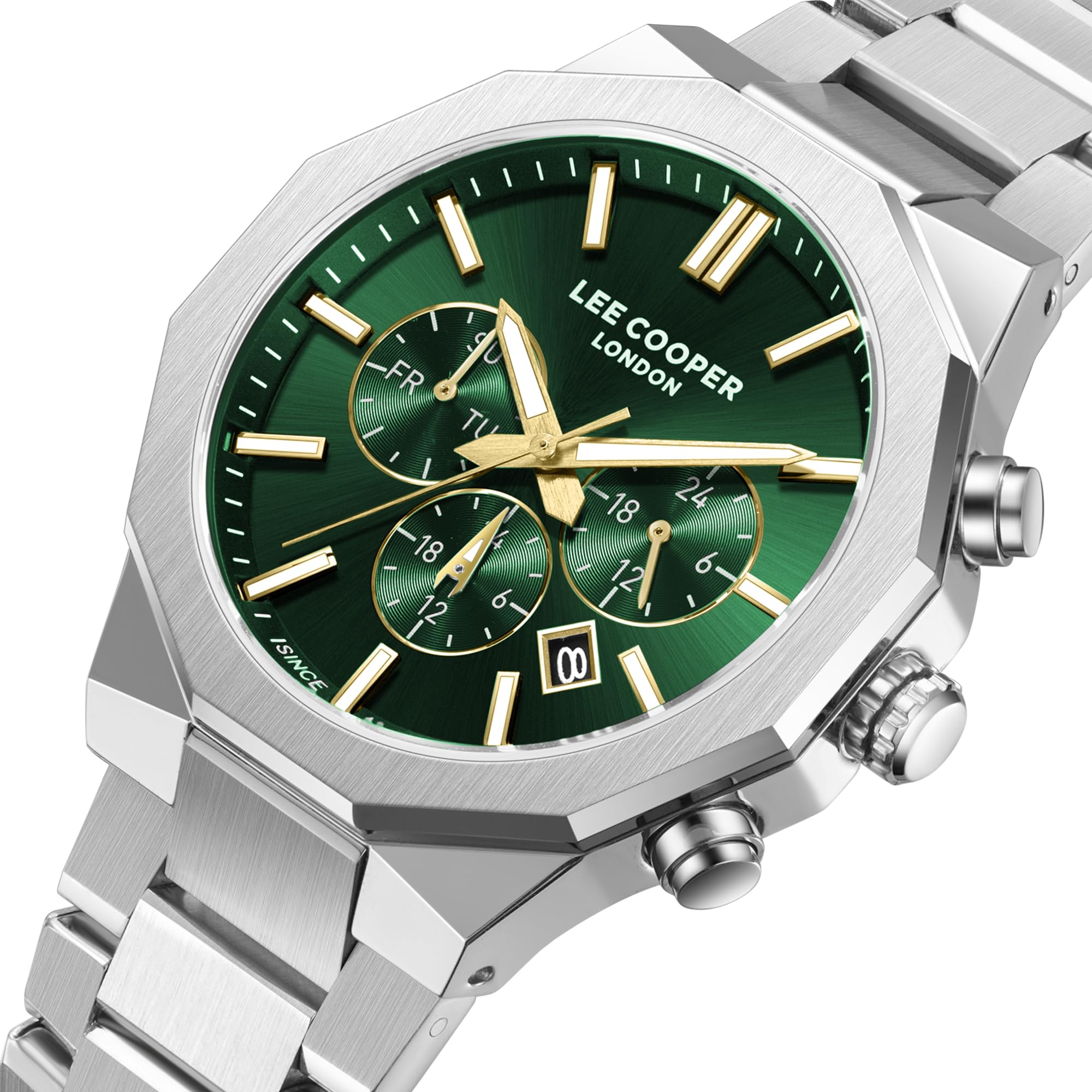 Lee Cooper Orologio da uomo con movimento G2665ZH, display multifunzione e cinturino in metallo - LC08218.370, SILVER