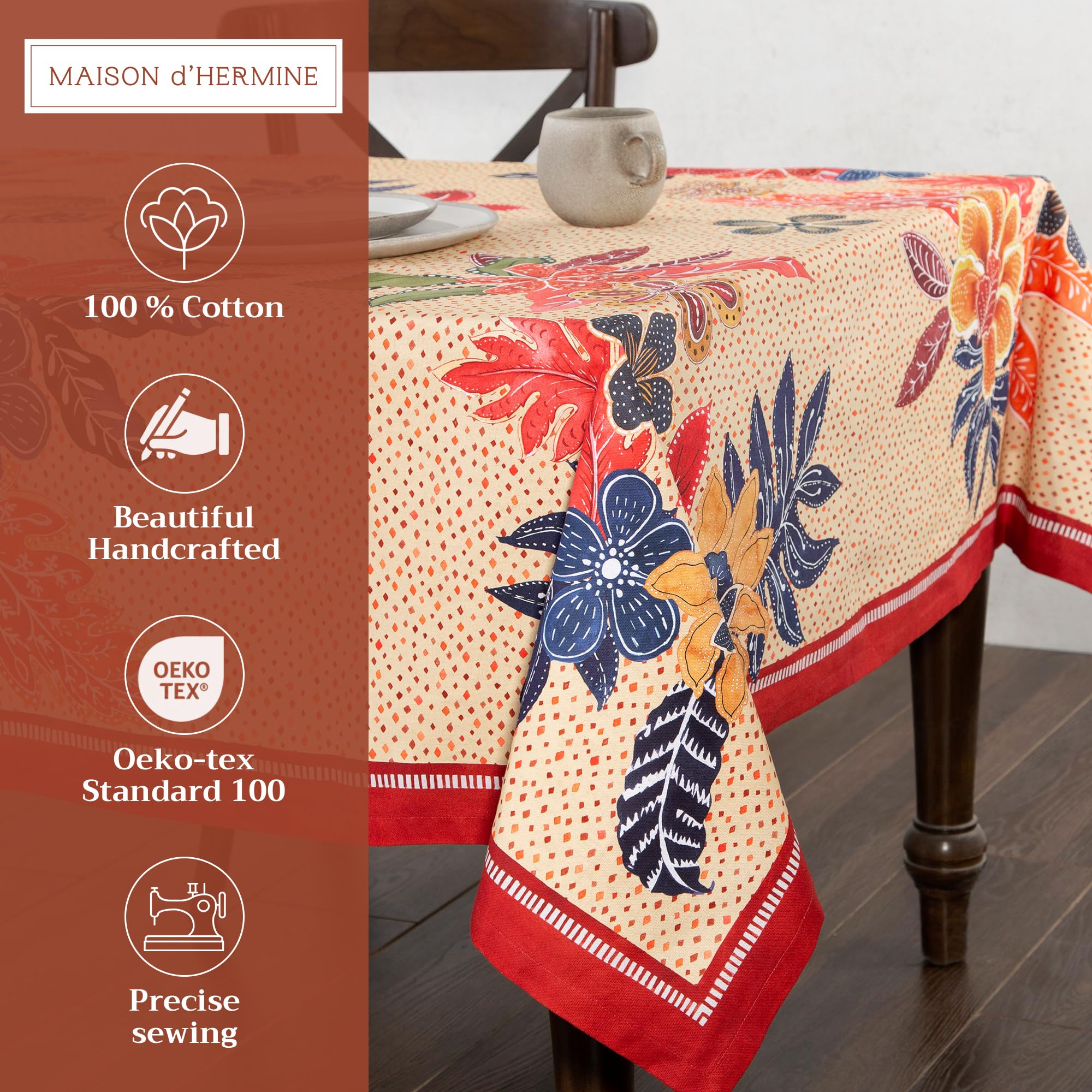 Maison d' Hermine Maison d'Hermine Tischdecke Rechteckig 100% Baumwolle 220 cm x 160 cm Wiederverwendbar Alltagsgebrauch für Weihnachtsdekorationen Esszimmer Landhaus Zuhause Party Festlich (Kalahari) – Bild 2
