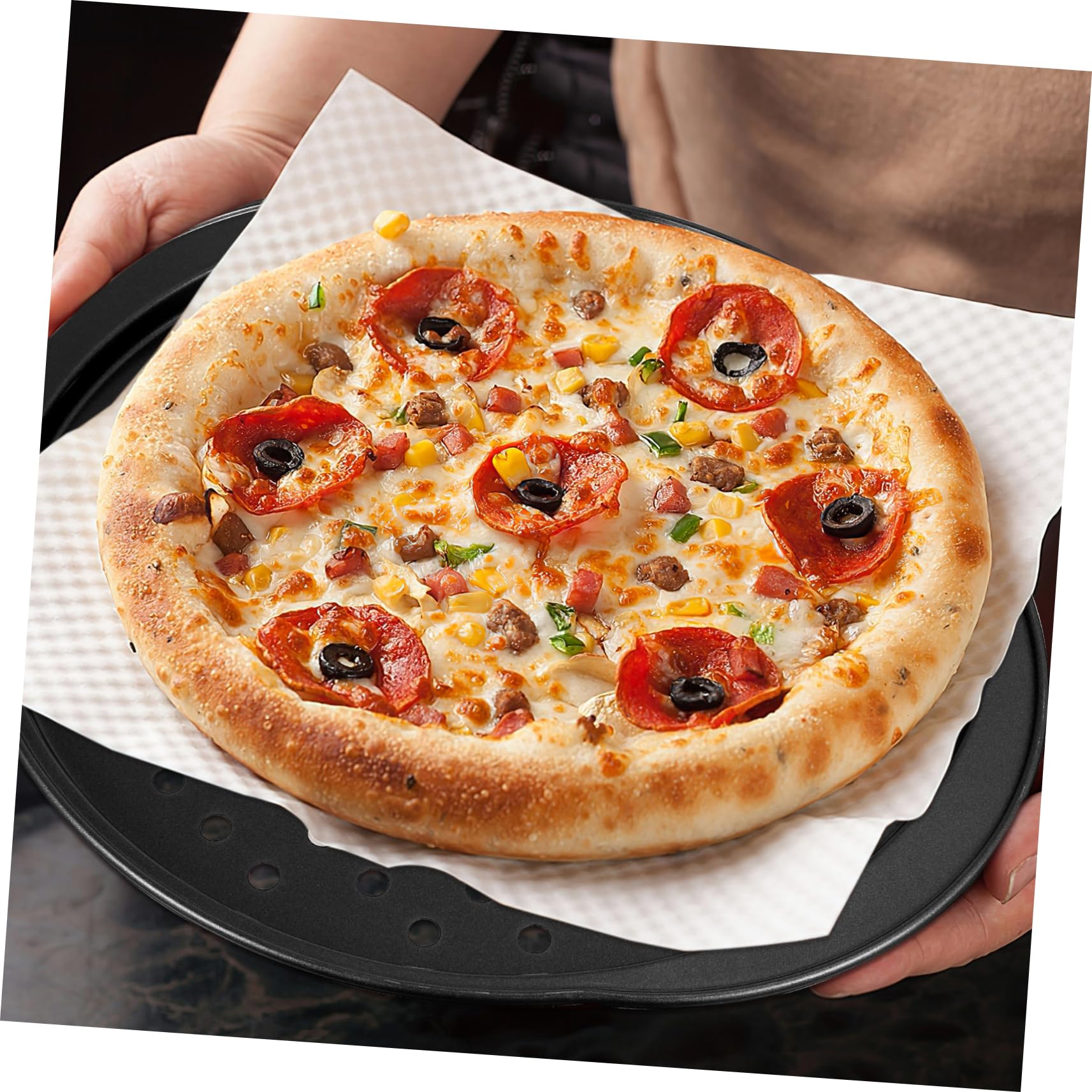 4piezas Bandejas Para Pizza Perforadas Con Acero Al Trapeadores Para Horno Utensilios De Cocina Antiadherentes Para Hornear Pizza