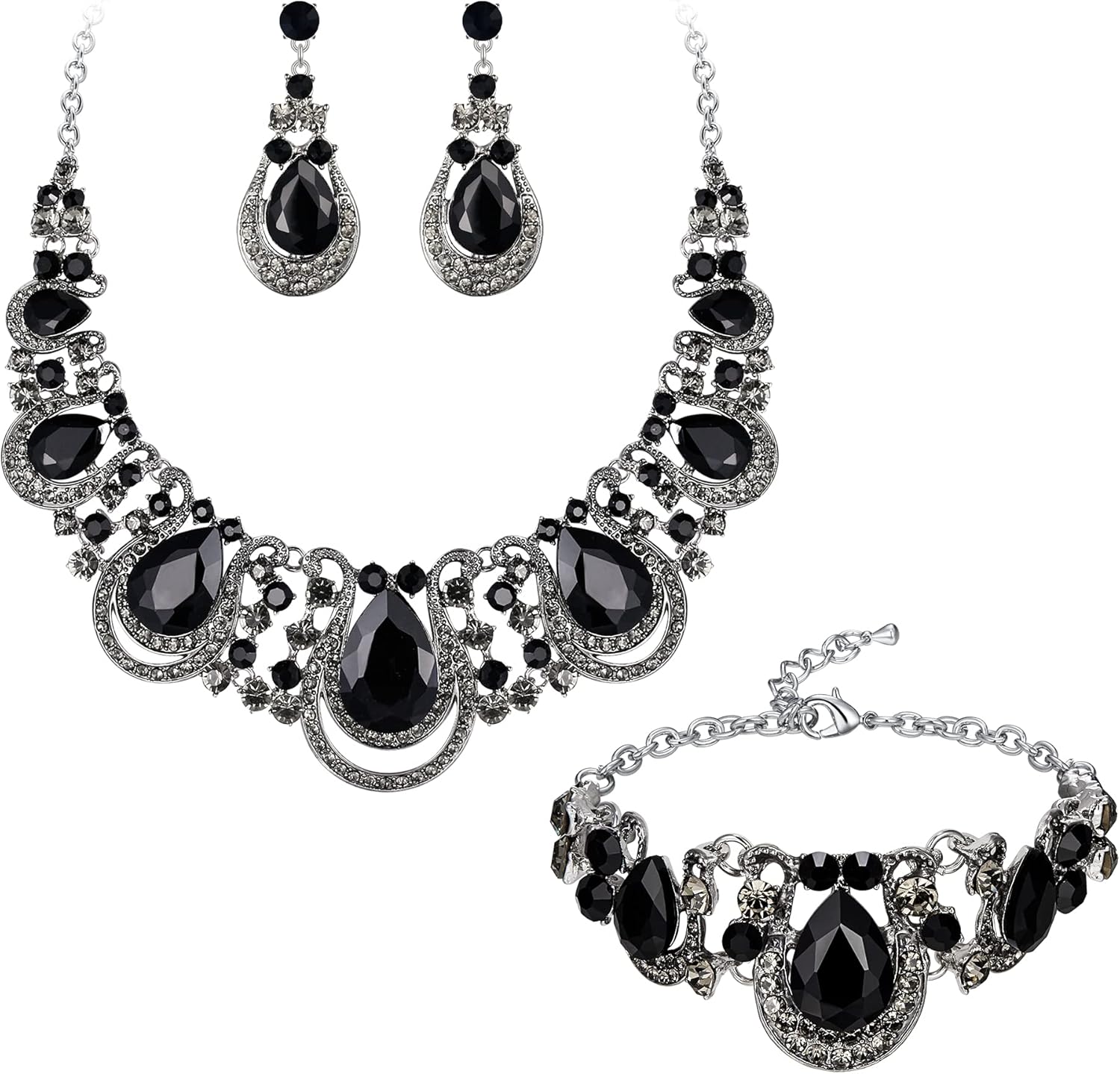 Clearine Sieradenset voor bruid, marquise-kristal, strass, cluster, statement, halsketting en hangende oorbellen, set voor dames, bruiloft, feest, helder, zilverkleur, Petite, kristal, Geen edelsteen