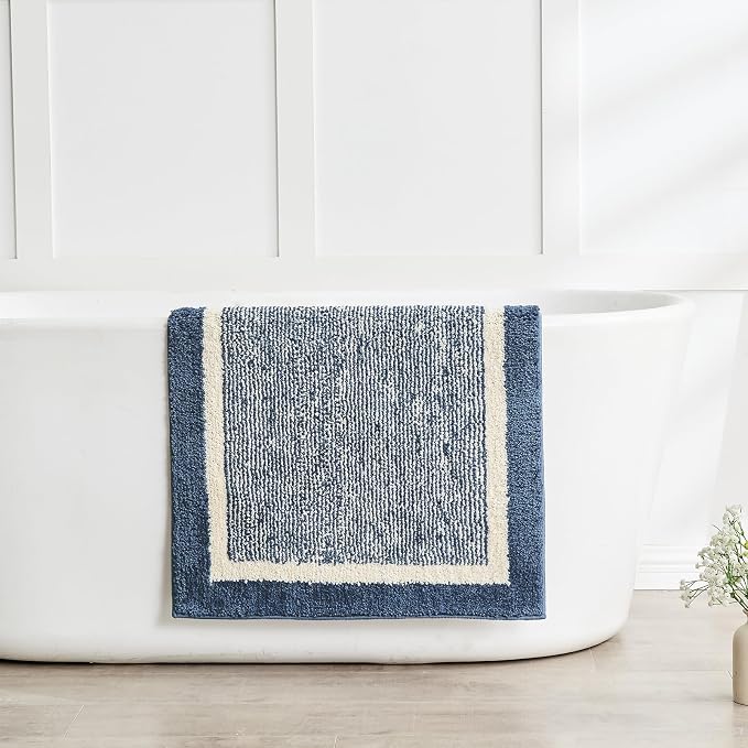 CozeCube Bath mats for Bathroom Non Slip, Plush Shaggy Bath Rugs for Bathroom Washable, Extra Soft and Absorbent Microfiber Bath Rugs, Dark Blue, 47" x 24"
