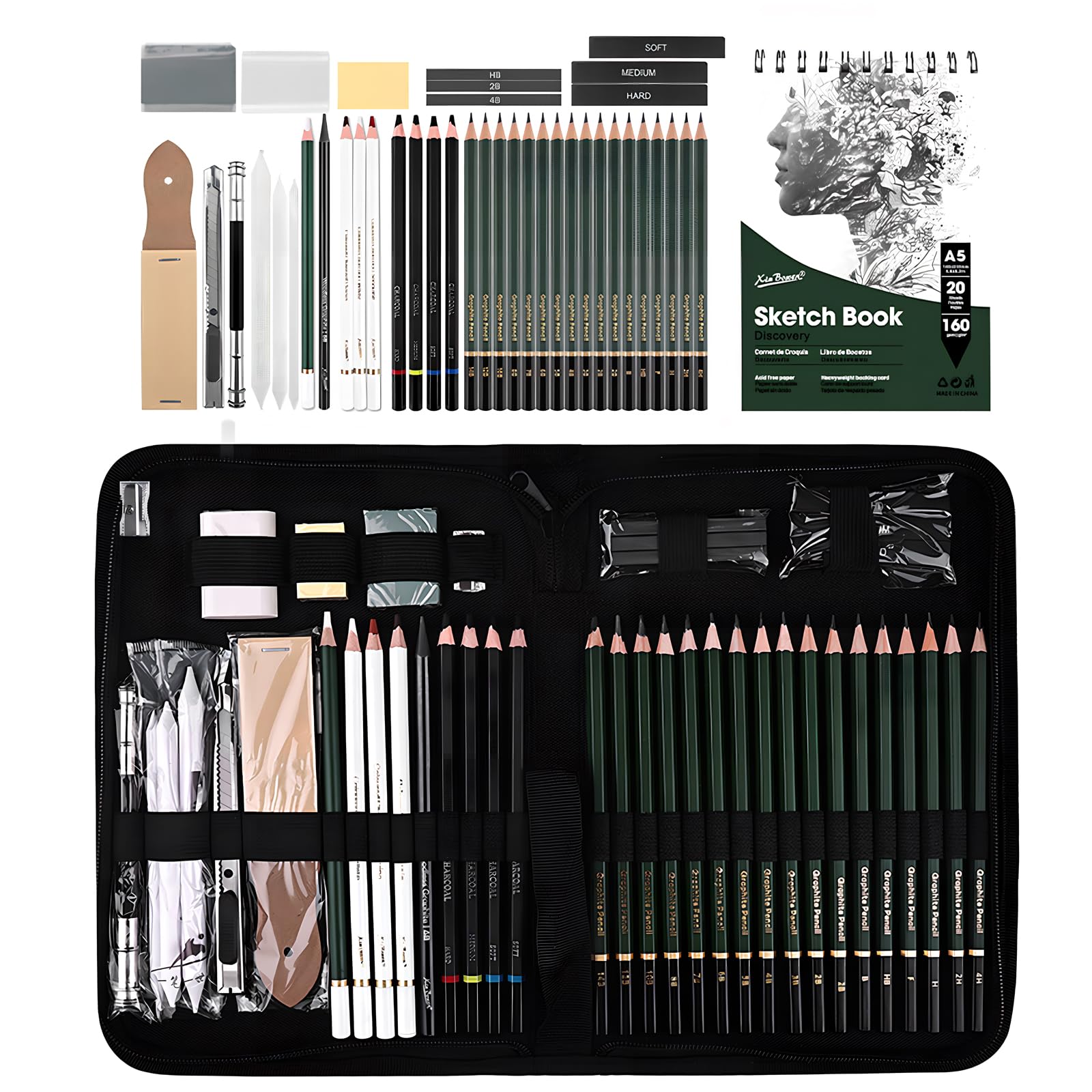Set De Dessin Coolzon - 29 Pièces Mallette Complète : Crayons Graphite, Fusains, Gommes - Idéal Artistes