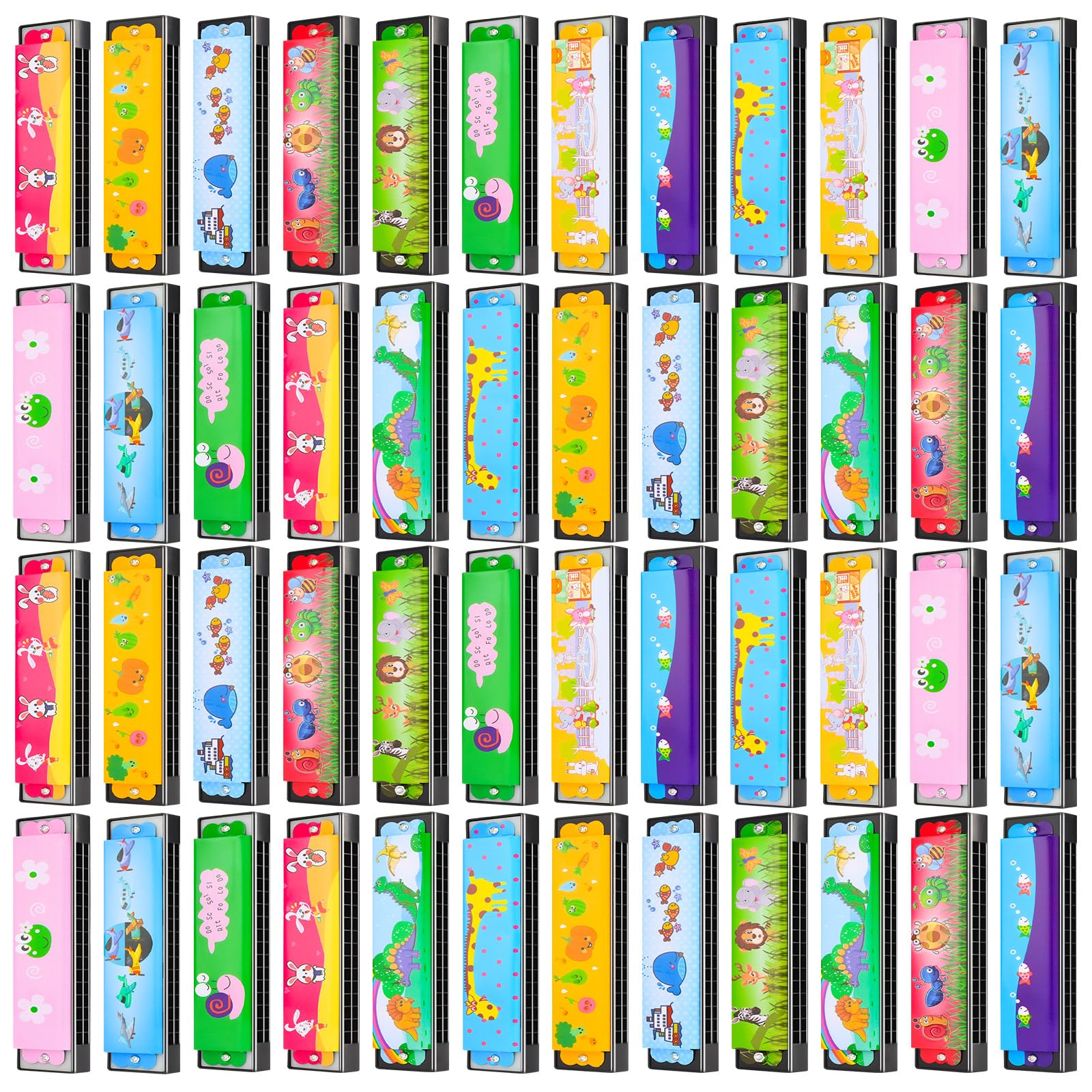 48 Pcs Harmonica for Kids, Lightweight Cartoon Harmonica with Double Row of 16 Holes, Harmonica for Toddler, Kids, Adult Beginners' Musical Instrument Toy Gift