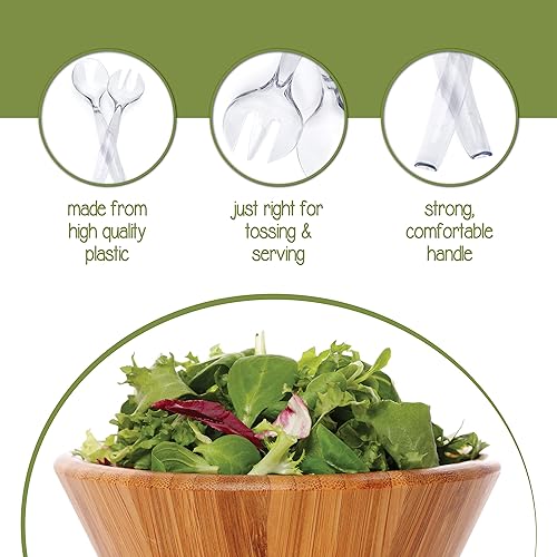 Miniatura 3 de Plasticpro Utensilios desechables de plástico para servir, juego de 4 cucharas de ensalada y 4 tenedores de ensalada, peso pesado transparente