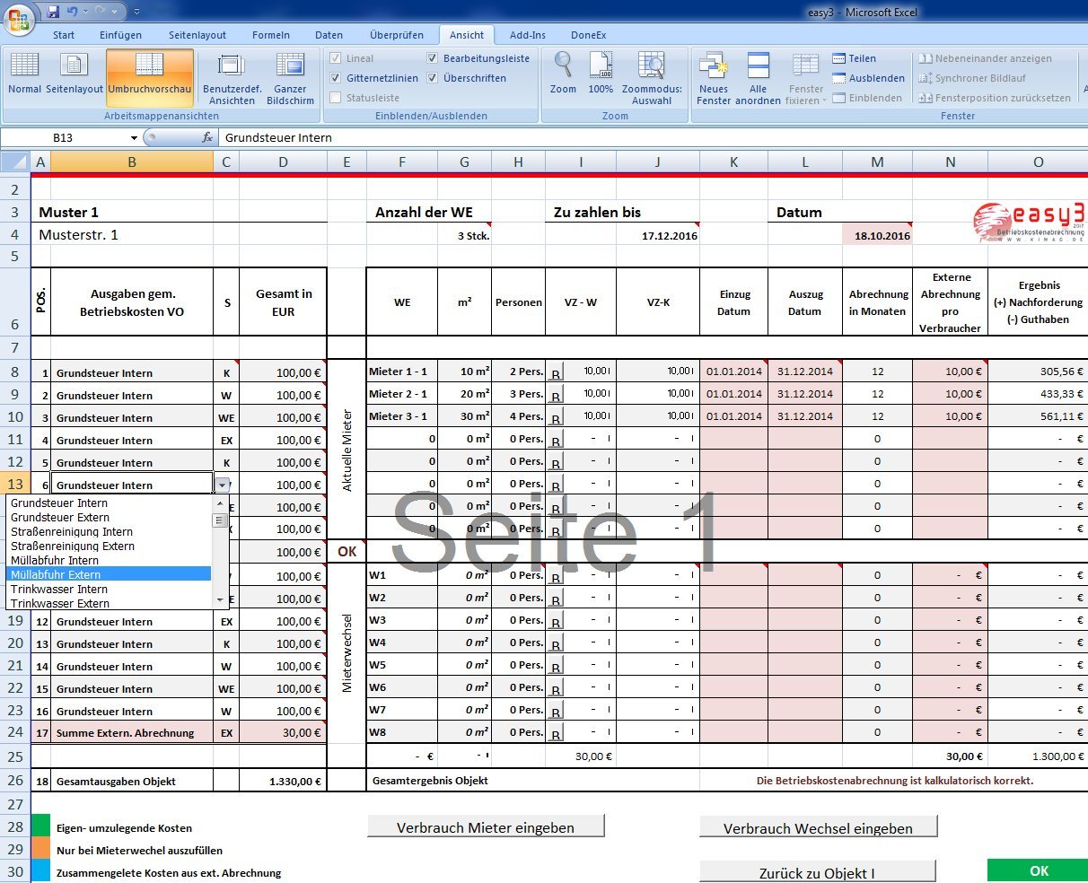 NEU 2022/2023, PRIXUS - Easy3 - Betriebskostenabrechnung / Nebenkostenabrechnung, Kompatibel mit MICROSOFT Excel. Geld zurück für alle Jahre!