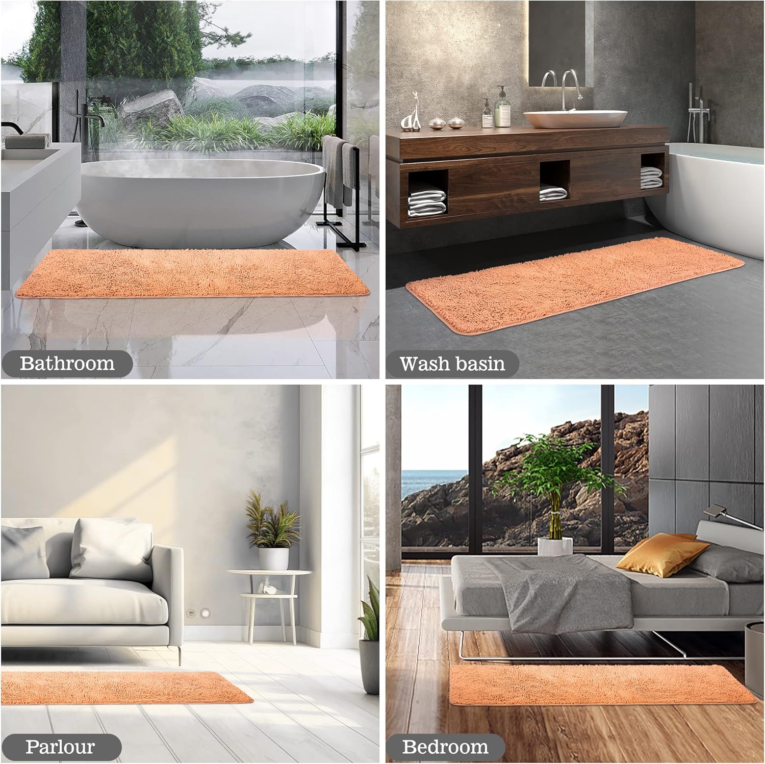 Yeaban Bathroom Runner Rug 24 x 60 Inch – Thick Chenille Long Bath Mat | Absorbent and Washable Extra Large Bath Rug Non-Slip, Plush Runner Rug for Bathroom, Shower, Sink - (Peach)