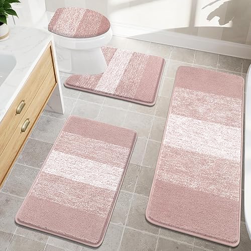 Miniatura 31 de Bsmathom Juegos de Alfombras de Baño de 4 Piezas con Cubierta para Inodoro, Tapetes de Baño de Microfibra Absorbente para Baño, Tapete de Baño Café