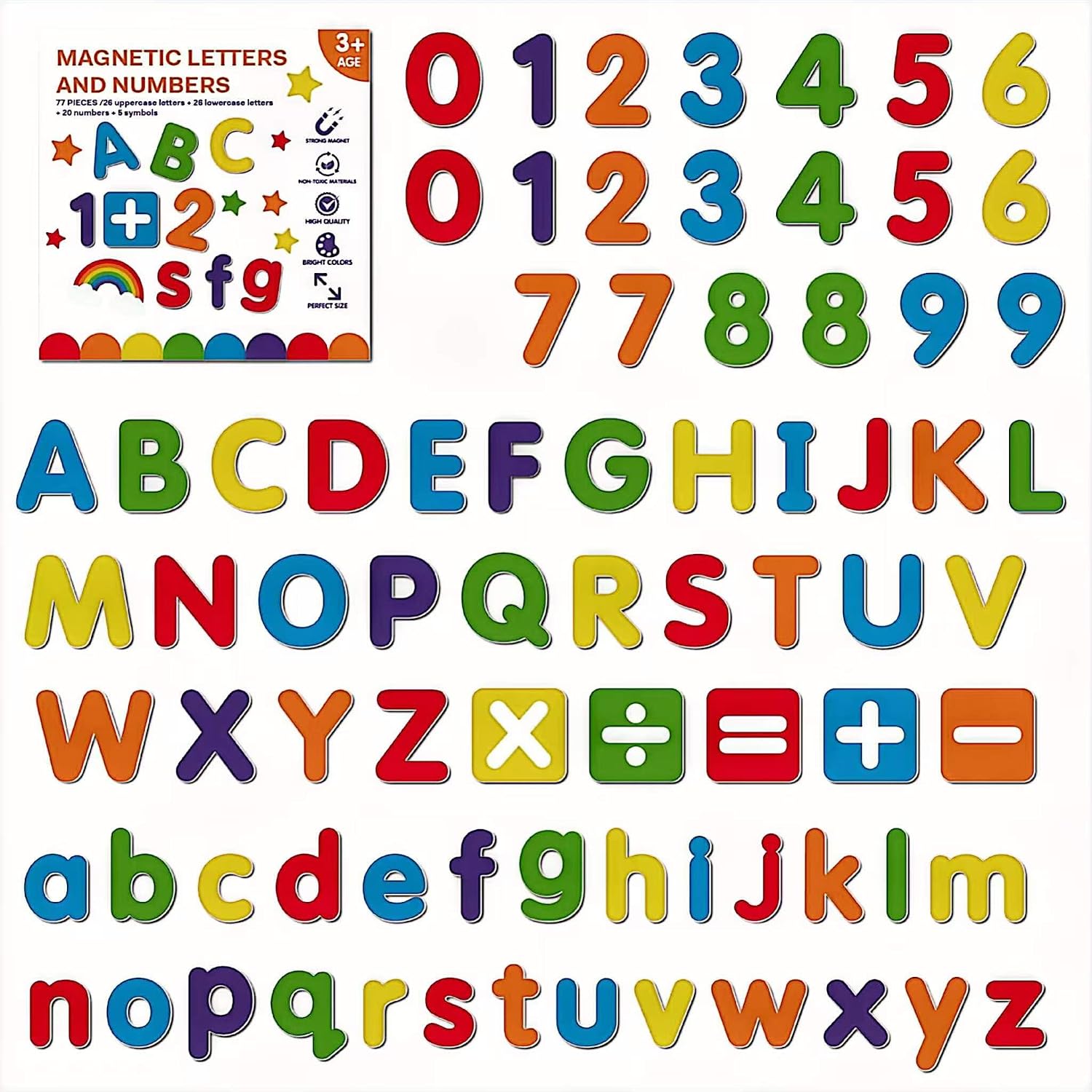 ABC Magnetic Letters and Numbers, Alphabet Magnets with Math Symbols, Spelling and Counting Learning Set for Classroom, Homeschool, Office Board, Whiteboard, Educational Activities（Multicolored）