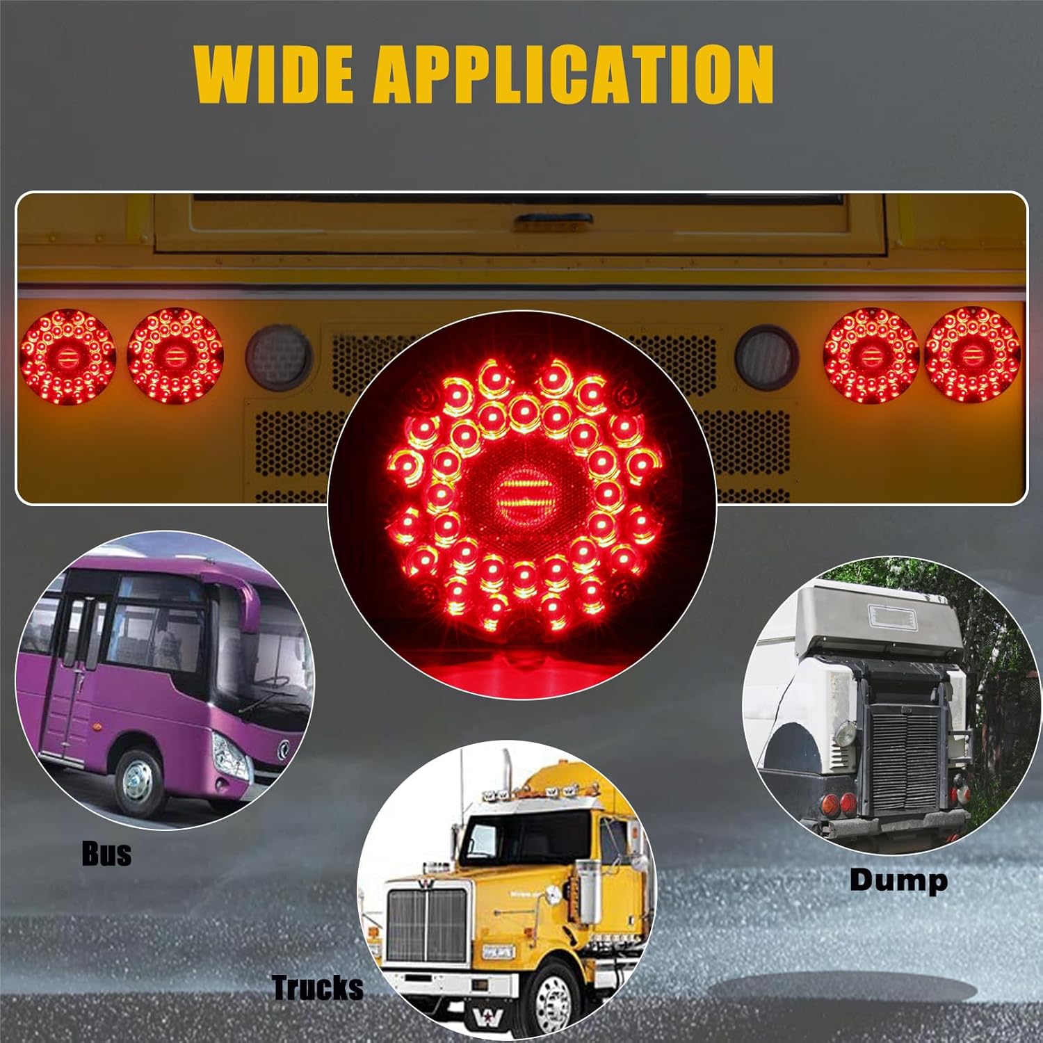 7" LED Tail Light - 36 LED Round Transit Lights for School Bus, RV, Trailer Kit - 7 inch LED Transit, Round Trailer Lights