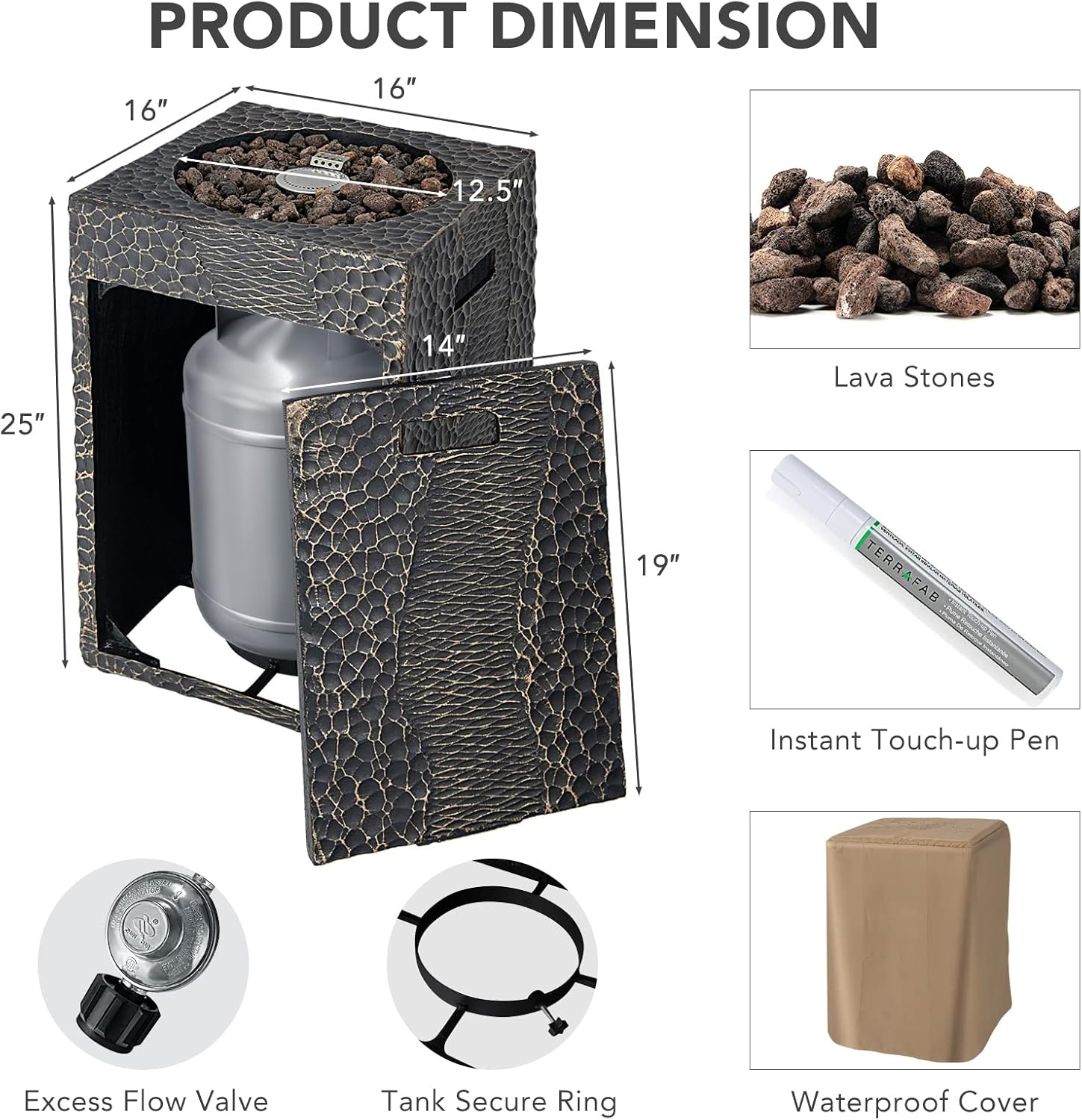 Giantex Fire Pit for Outside 16’’Gas Fireplaces, 30,000 BTU Electronic Ignition Square with Lava Rocks, Instant Touch-up Pen, Waterproof Cover, for Patio,Outdoor, CSA Certified Outdoor Firepits(Black)
