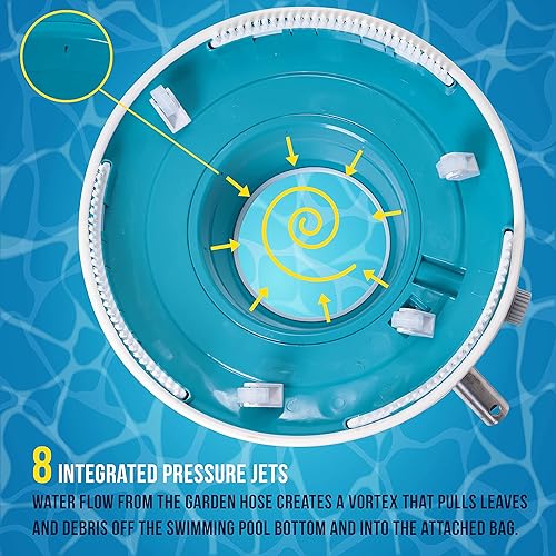 Miniatura 4 de U.S. Pool Supply Aspiradora profesional de hojas para piscina, cuerpo limpiador de piscina de 15 pulgadas, 8 chorros de presión, 4 ruedas