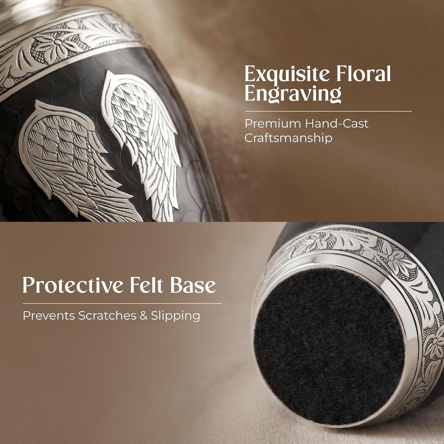 Angel Wings Cremation Urns for Human Ashes - Memorial Urn for Adults, Women, and Men - Decorative Urn for Home, Burial, or Funeral (Black, Large)