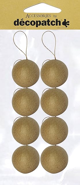 Décopatch - Ref NO007O - Baubles (Pack of 8) - Papier Maché Object to Decorate - 5 x 5 x 5cm - Decorate with Décopatch Papers & PaperPatch Glue, Glitter, Paints