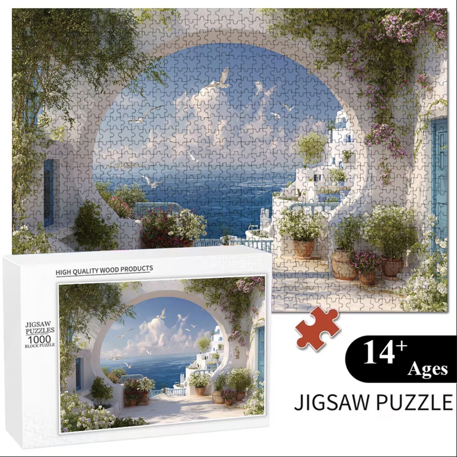5000 Pezzi Puzzle Adulti - Oceano & Piccola città - Fabbricazione in Legno Robusto (Forma Classica) - Decorazione Murale con Poster - Prodotto Riservato ad Adulti e 14 Anni in Su (181x105cm) P3#422