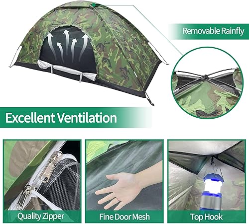 Miniatura 4 de Sutekus Tienda de campaña ligera para mochileros, equipo al aire libre de camuflaje para acampar, senderismo, ciclismo, viaje, mejorado, gran espacio