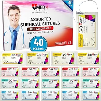 Practice Sutures Thread with Needle - 40 Pack Mixed 0 1/0 2/0 3/0 4/0 5/0 Suture Practice Kit - Survival Stitches Kit Military Grade, Medical and Nursing Suture Kit (Demonstration and Training only)