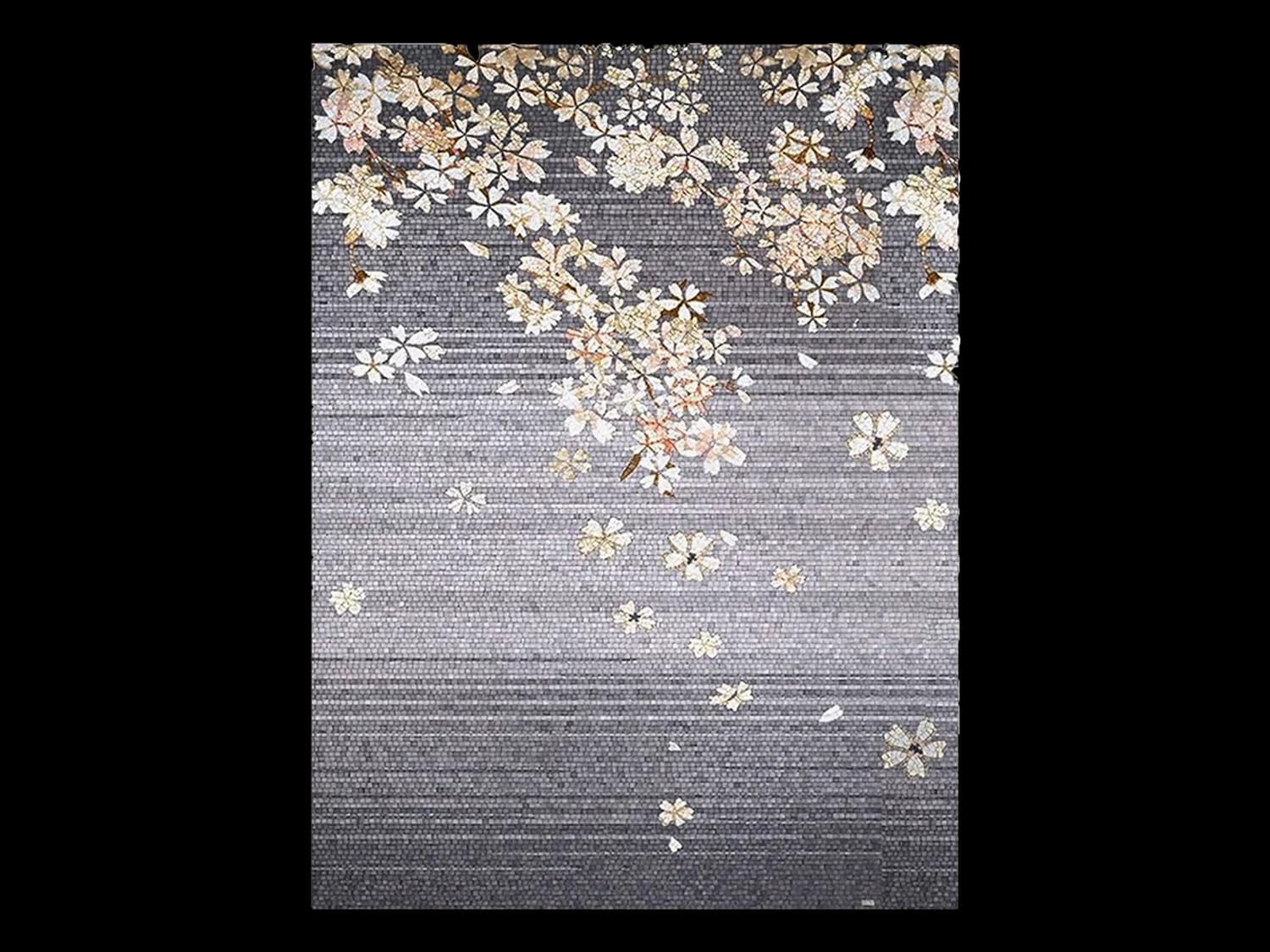 Blowing Cherry Blossoms Mural Art | Hand-Cut Marble Mosaics | Mosaic Ideas By Mosaics Lab | Handmade Mixed | This Masterpiece Is Great As Wall Art | Perfect For Any Office, Living Room.