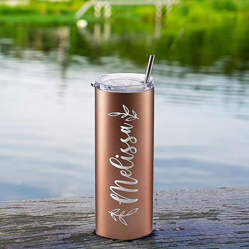 Miniatura 4 de Vasos delgados personalizados con tapa, regalos para ella de 20 onzas, rosa claro, 12 diseños, vaso grabado personalizado con nombre, tazas