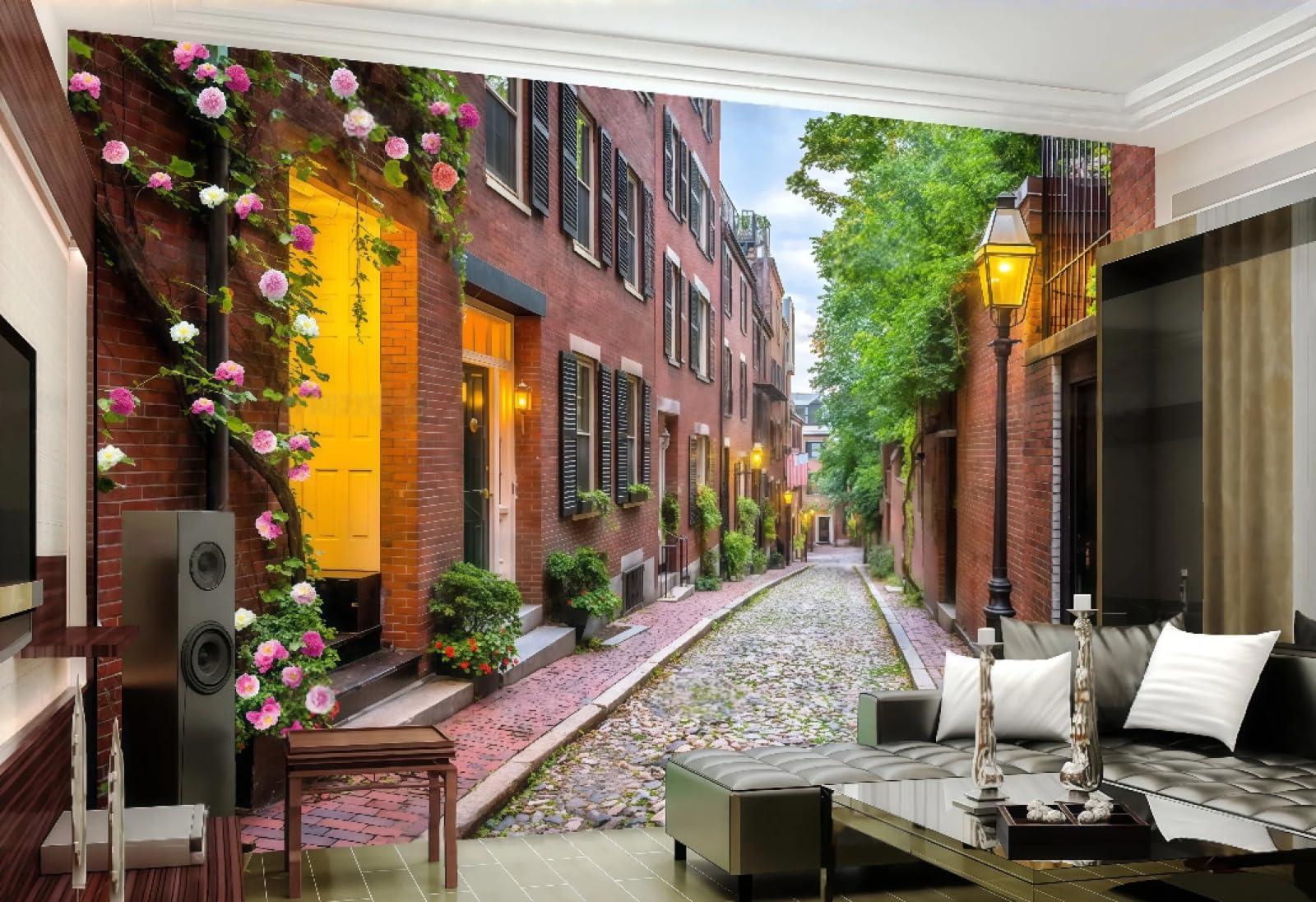 rskjdghshd Wallpaper Retro Brick Wall City Town Beverage Shop Coffee Theme Western Restaurant Background Wall Mural Afternoon Tea Coffee Shop Wallpaper,3D,300x210cm