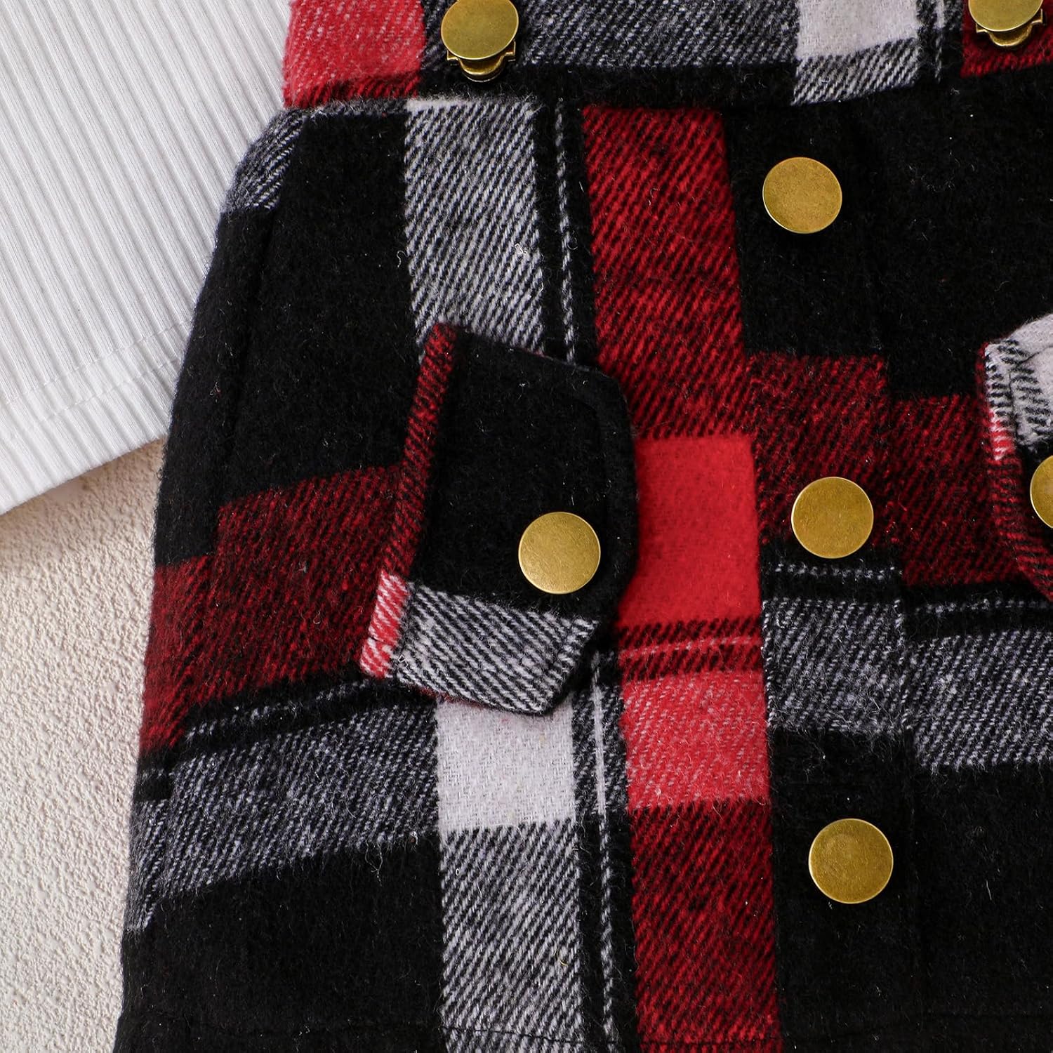 ChuYuKu Baby Girl Fall Winter 2Pcs Outfit Dress Clothes Set Ruffle Top + Plaid Suspender Skirt for Toddler Girl 9M - 4T - Image 8