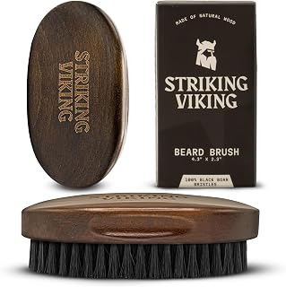 Striking Viking Boar Bristle Beard Brush for Men - 4.3" Beech Wood Handle, Brown - Travel Size Pocket Groomer