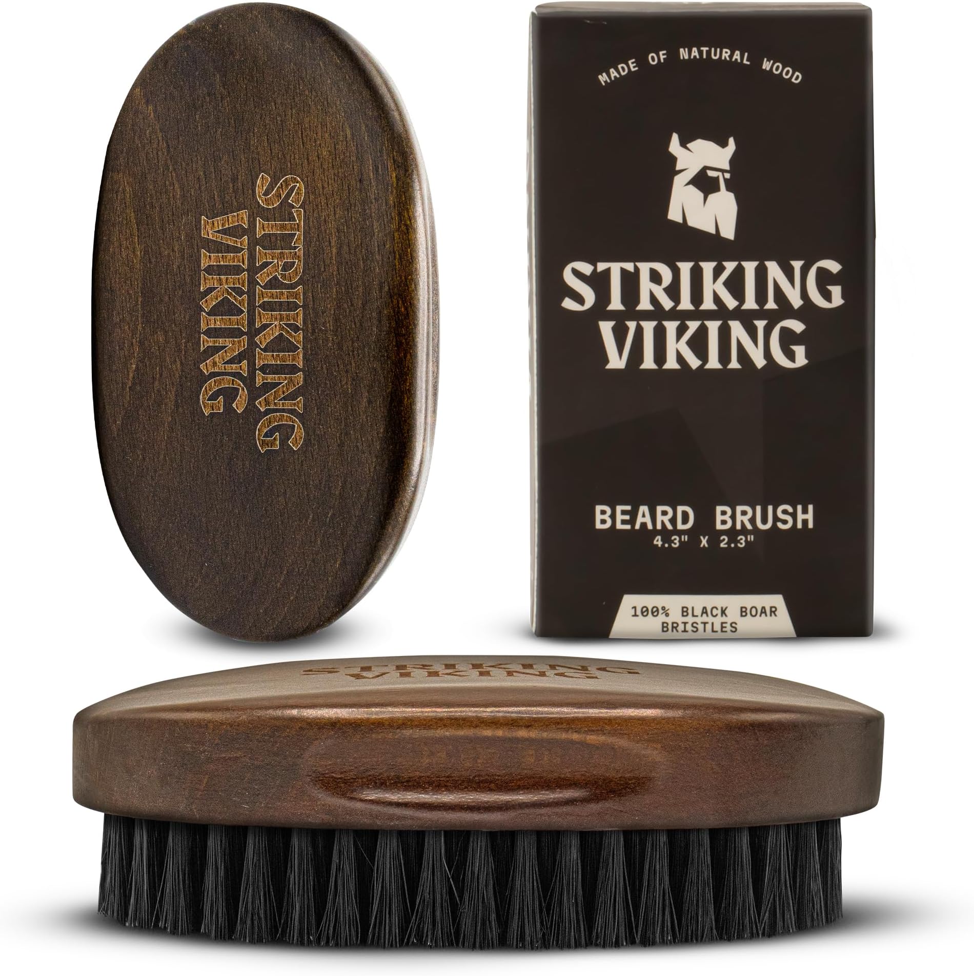 Striking Viking Beard Brush for Men - 4.3 in Beech Wood Handle, Brown - Boar Bristle Beard Brush & Grooming Brush - Travel Size Pocket Groomer