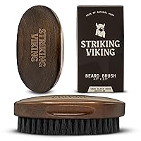 Vista 1 de Striking Viking Cepillo para barba para hombre, mango de madera de haya, marrón de 4.3 pulgadas, cepillo de cerdas de jabalí y cepillo de aseo