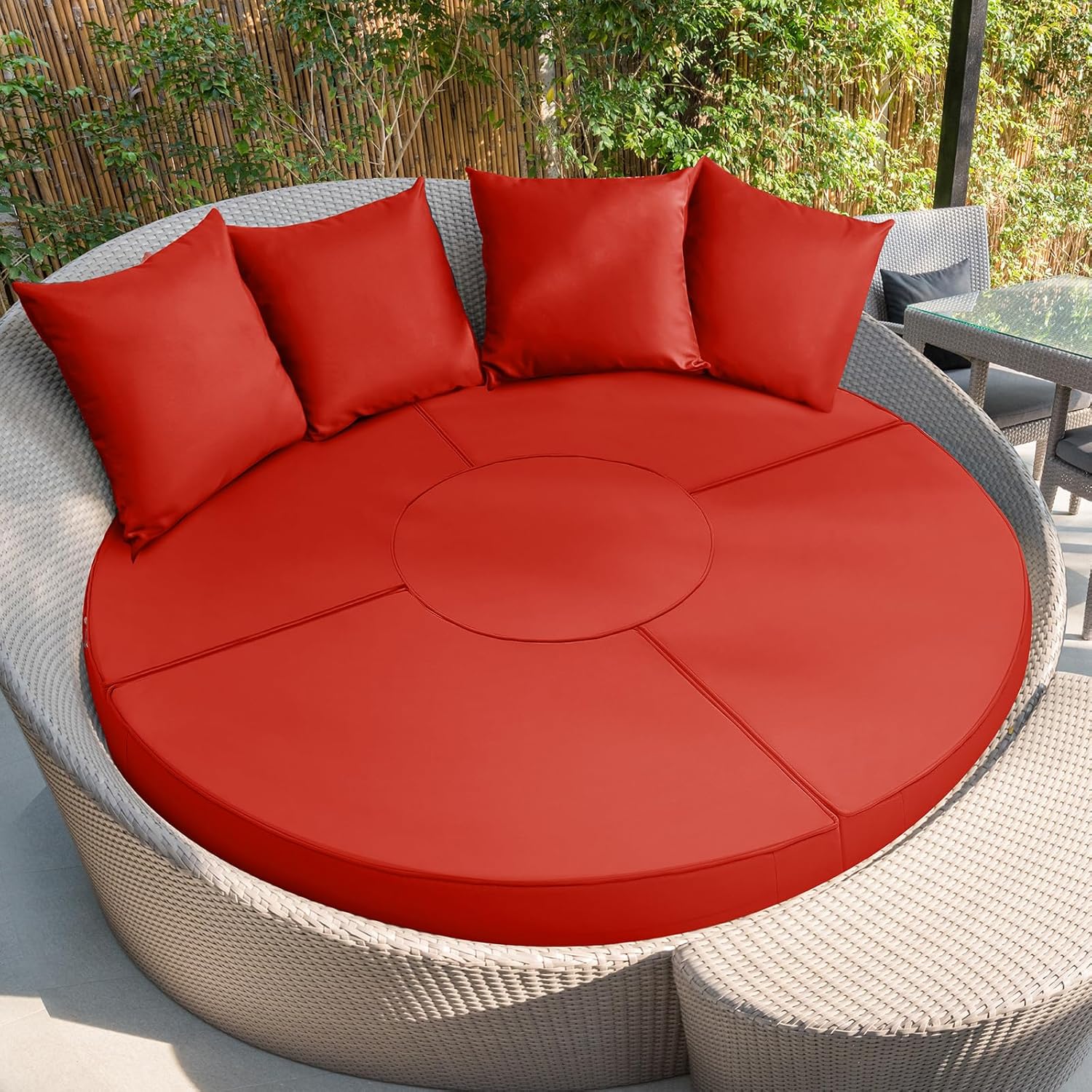 Patelai 66" Outdoor Daybed Cushion Cover Round Replacement with 4 Pcs Pillow Covers Waterproof Fade Resistant Sun Bed Outdoor Cushion Cover Patio(Gray)