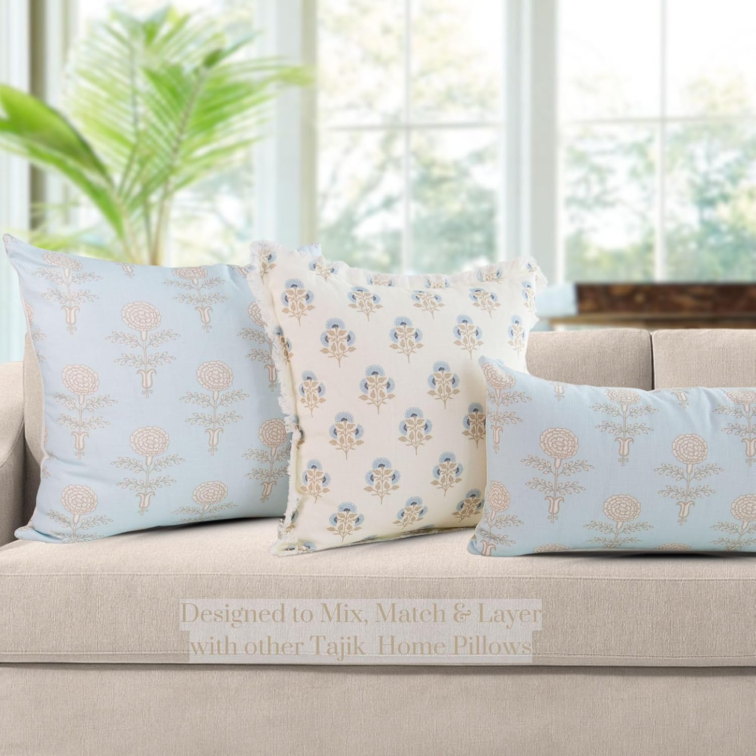 Henrietta Petite Fleur Block Print Pillow Cover – 100% Cotton Decorative Throw Pillow Cover – Vintage Floral Coastal Grandma Grandmillennial Style Accent for Sofa, Couch, or Bed (20x20) - Image 2