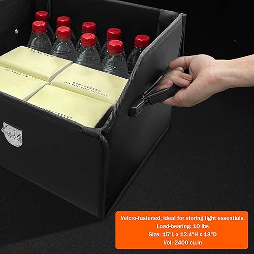 Miniatura 4 de Organizador de maletero, organizadores y almacenamiento de automóviles, caja de almacenamiento de cuero negro con tapa, tablero de fibra, plegable,