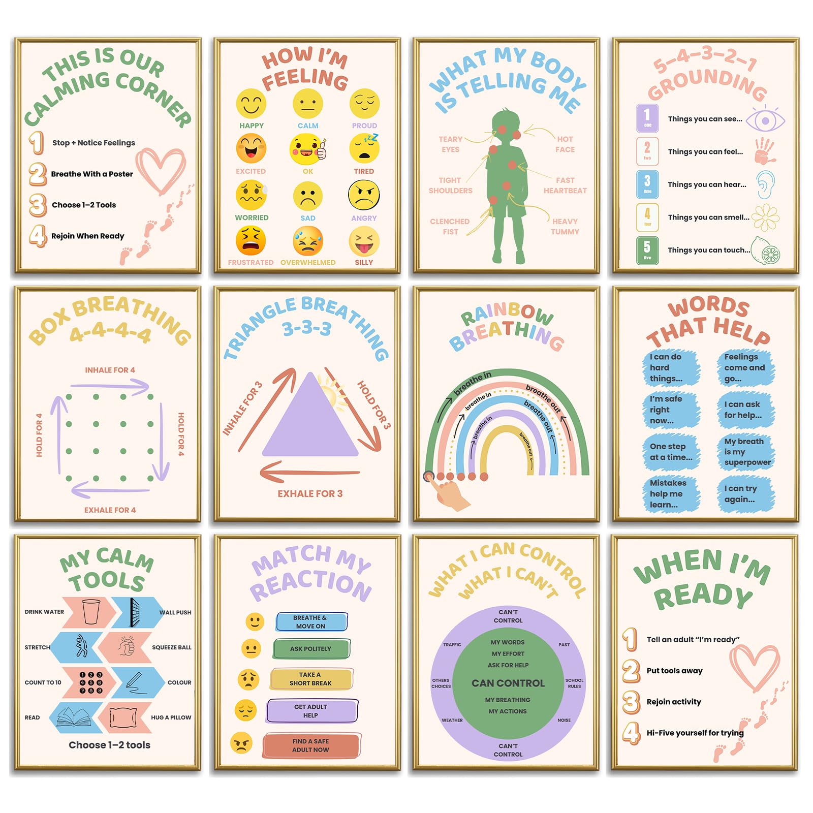 Calming Corner Classroom Posters-Feelings Wheel Chart Emotions Poster for Kids,School Counselor Teachers Classroom Must Haves ,Calm Down Corner Educational for Preschool Therapy Office Decor (Calming)