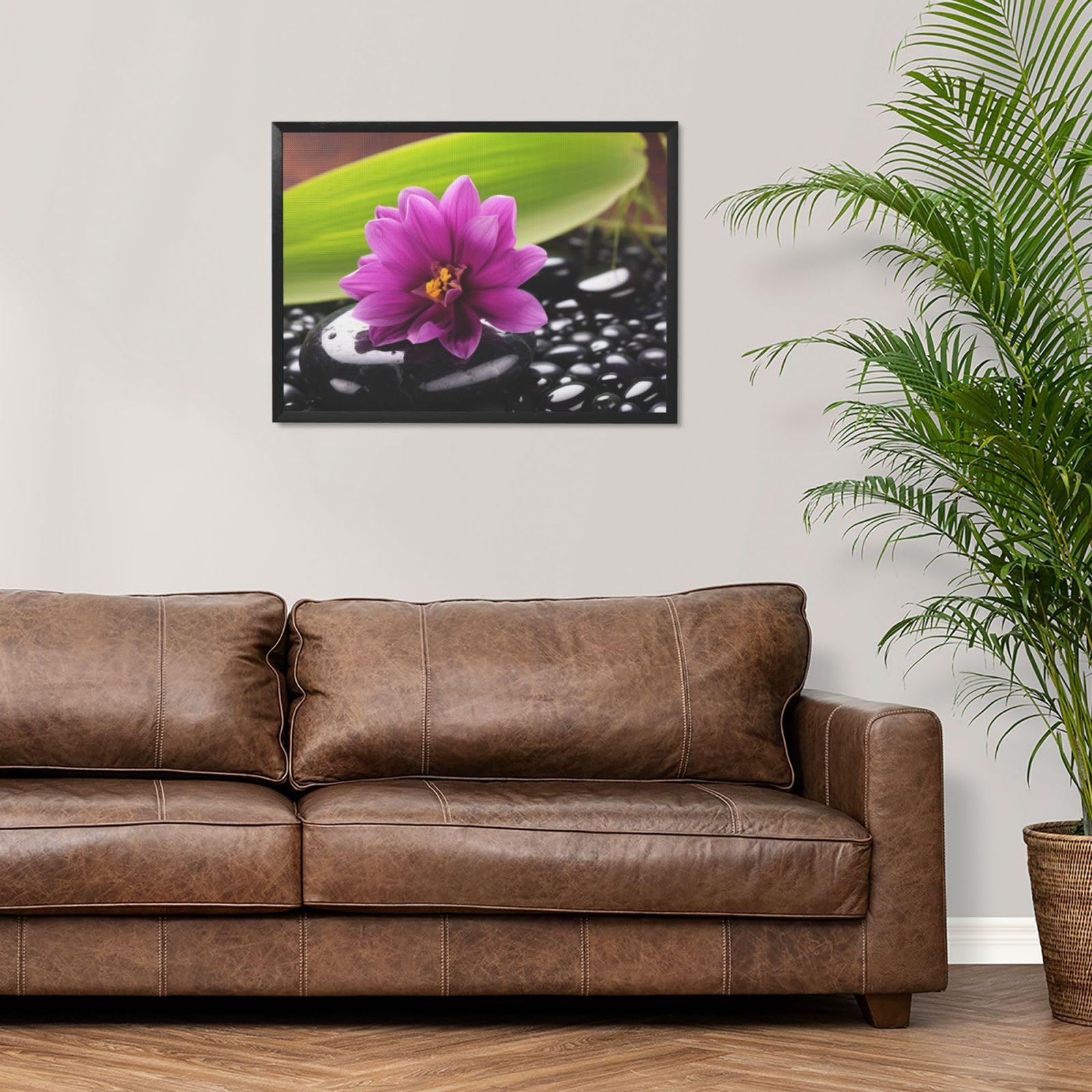 Tableau fleur violette et pierre noire : déco murale moderne encadrée - 8