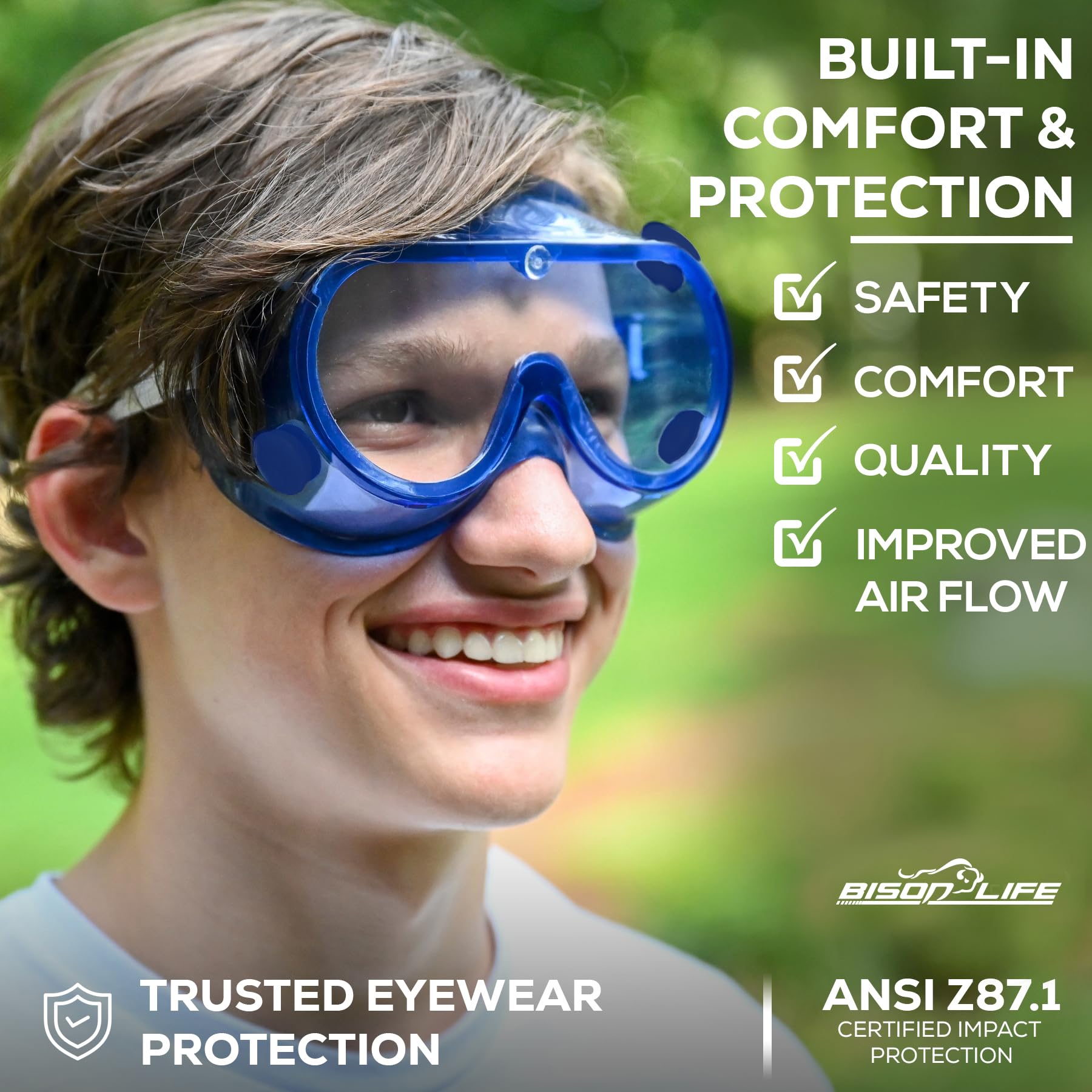 BISON LIFE Gafas de seguridad para niños, a granel, gafas protectoras ANSI Z87.1, gafas de seguridad para niños, paquete de gafas de seguridad científica