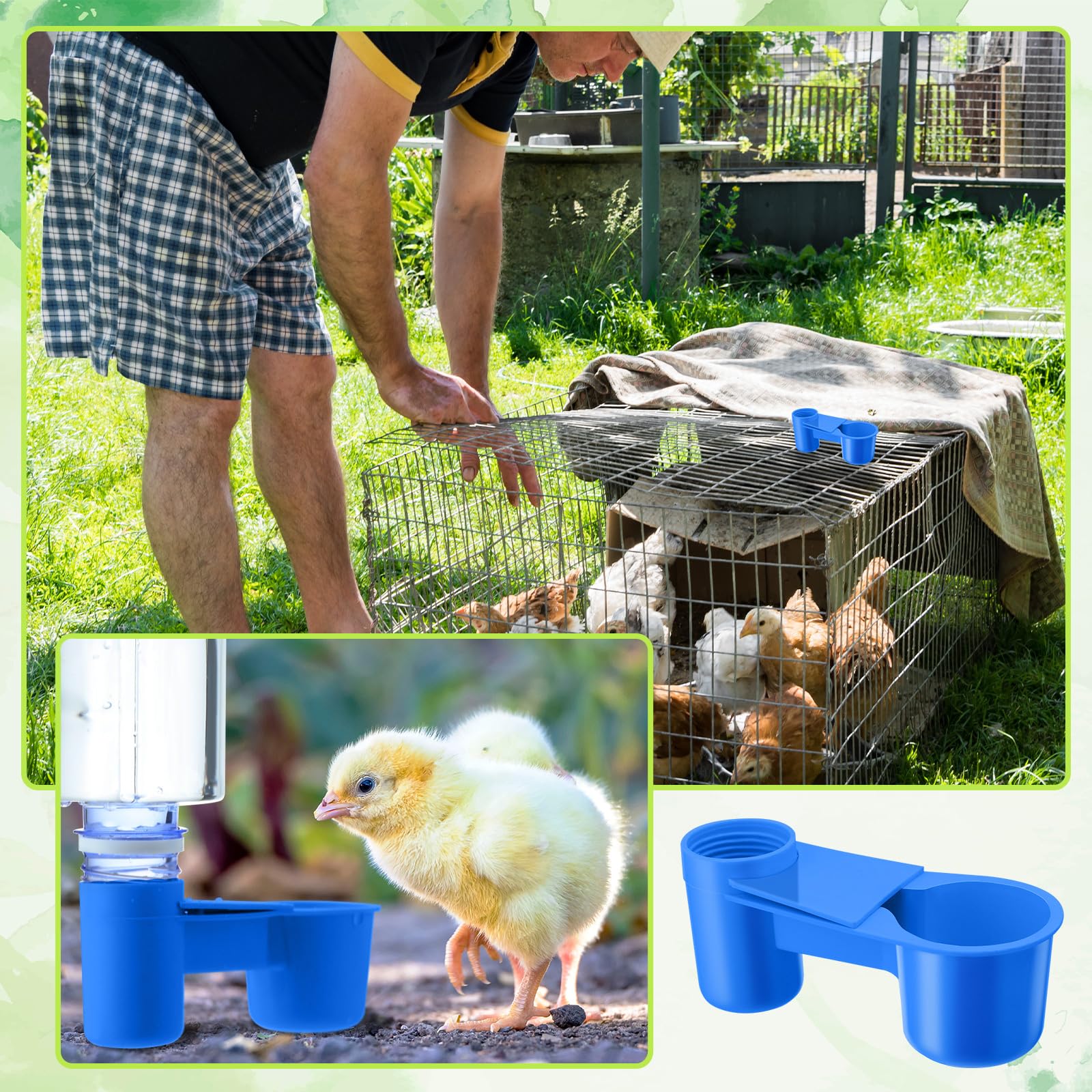 LemonRoad 24 Pcs Bird Drinker Feeder Cups Plastic Water Bottle Cup for Cage Ideal for Pigeon Bottle Chicken Quail Poultry Waterer Accessories(Blue)