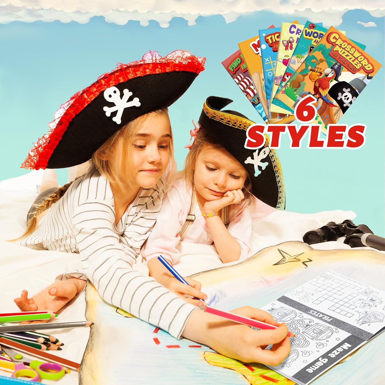 Hungdao 48 Pcs Pirate Mini Activity Books Bulk for Boys Pirate Party Favors Games Challenging Activities Include Mazes, Word Search, Find Difference and More for Girls Party Gift Bag Stuffers