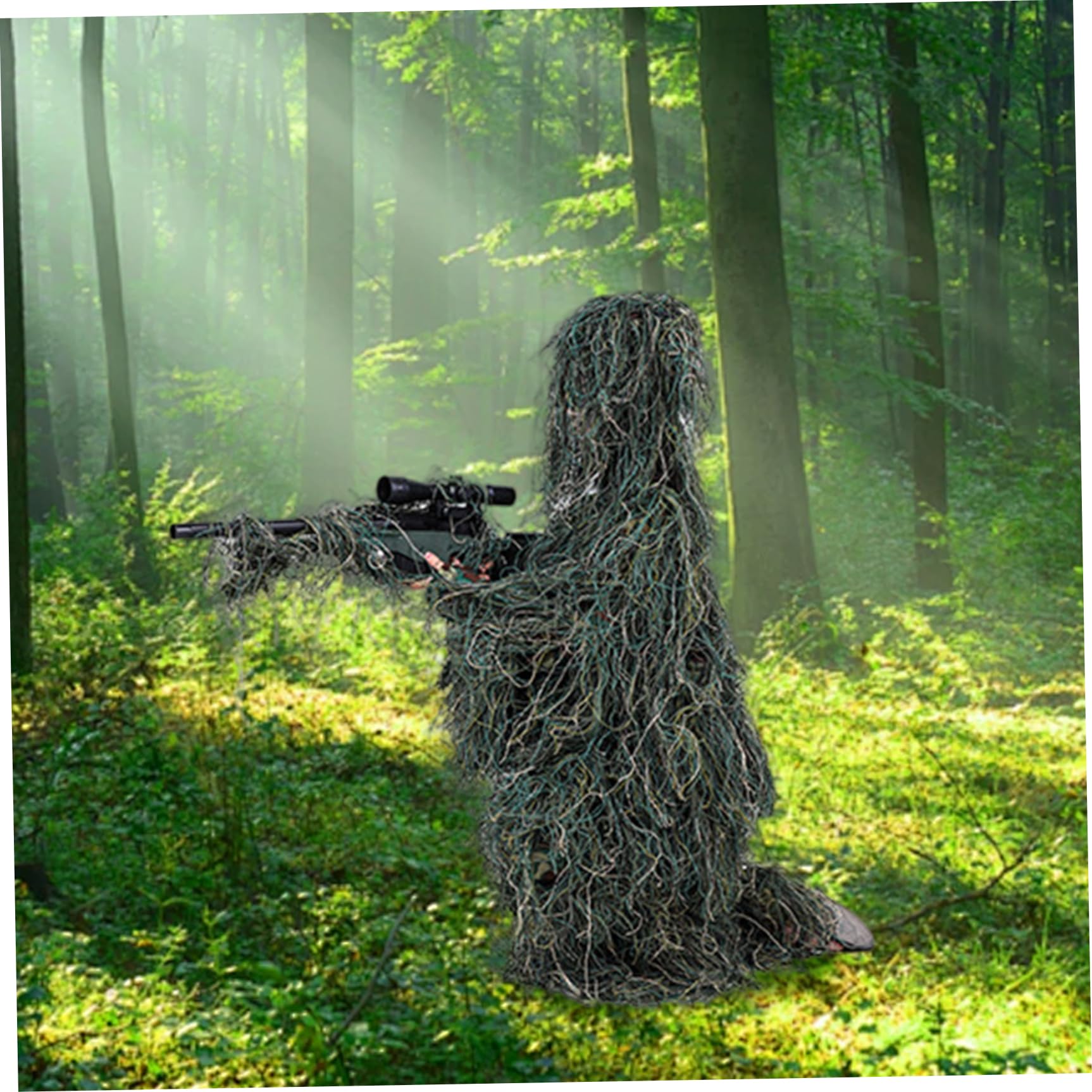 Ghillie Suit per bambini Altezza 51, 18-59, 06 pollici, tuta mimetica 3D traspirante 5 in 1, abbigliamento da caccia con giacca, pantaloni, cappuccio, borsa per il trasporto, giocattoli, giochi.