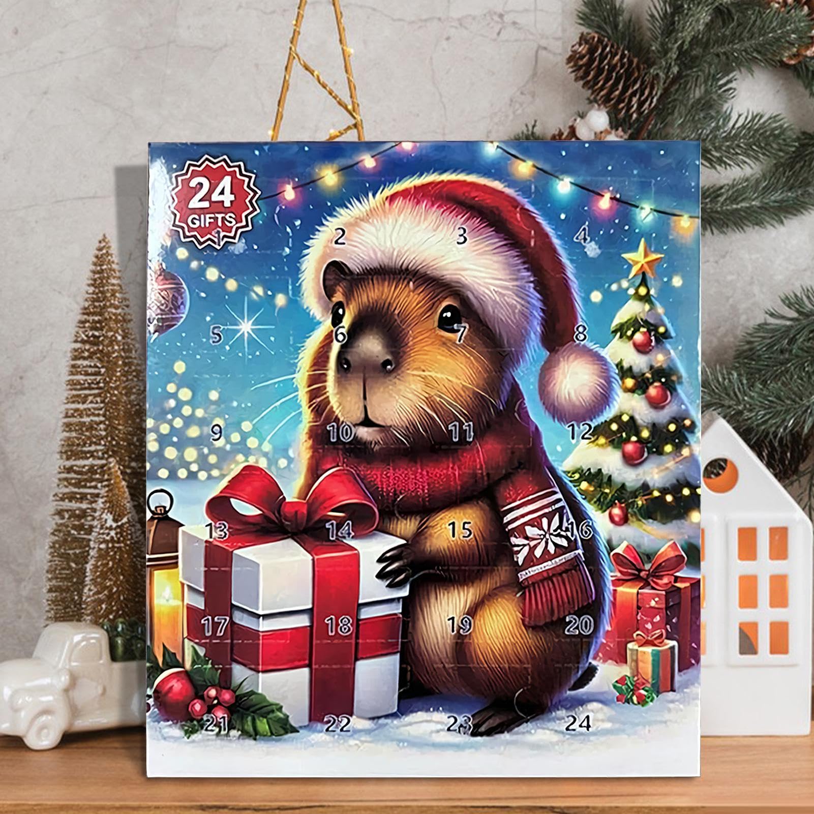 Calendario Dell'Avvento Capybara In Acrilico 2D – 24 Giorni Di Decorazioni Natalizie Per Albero, Casa E Ufficio, 26x18x3 Cm