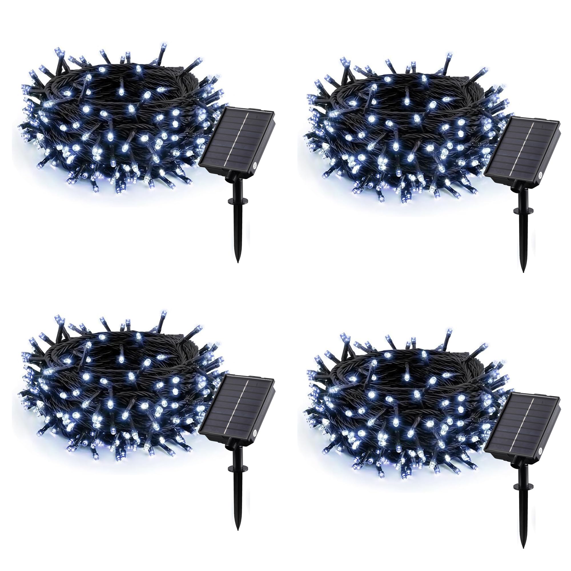 MERRIMAX M Solar-Lichterkette für den Außenbereich, 10 m, 100 LEDs, 8 Modi, wasserdichte Weihnachtslichter für Garten, Terrasse, Zuhause, Party, Hochzeit, Urlaub, Baum, Außendekoration (Weiß, 4 Stück)