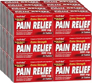 HealthA2Z® Extra Strength Pain Relief | Acetaminophen 500mg | Pain Reliever & Fever Reducer | 24 Packs of 24 Tablets Each (576 Tablets Total) | Value Pack | Contains No Aspirin