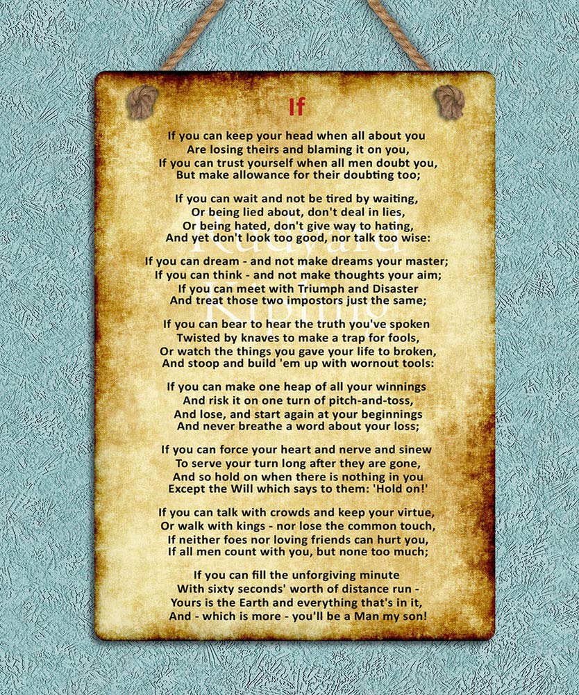 Metal Hanging Sign If Kipling Poem Inspiring Motivational Quote Wall Door Plaque Novelty Aluminum Tin Signs Vintage Metal Sign 8X12 Inches
