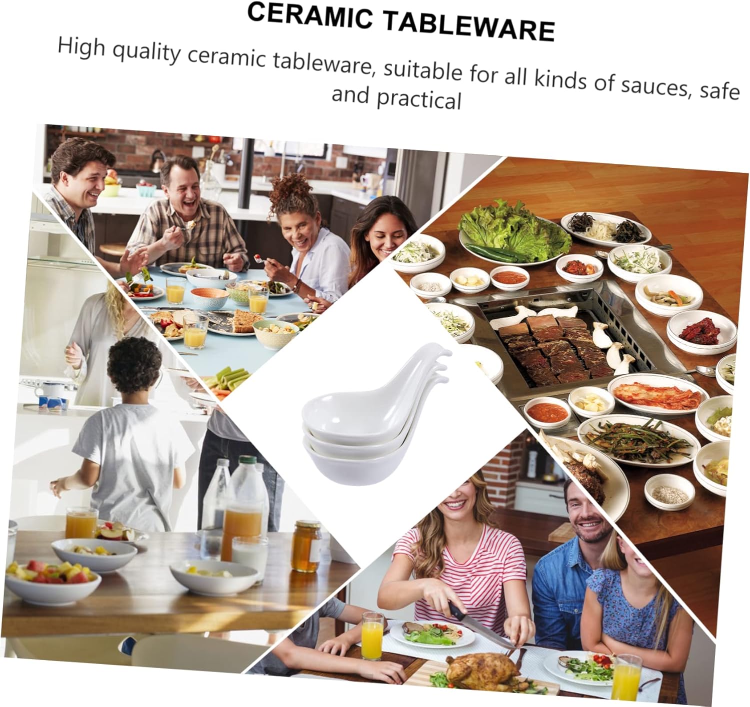 INOOMP 3Pcs Caviar Spoon Ceramic Seasoning Sauce Dishes for Dipping Appetizer Plate Versatile Condiment Bowls for Oils Nuts Fruits and Desserts Elegant Tableware