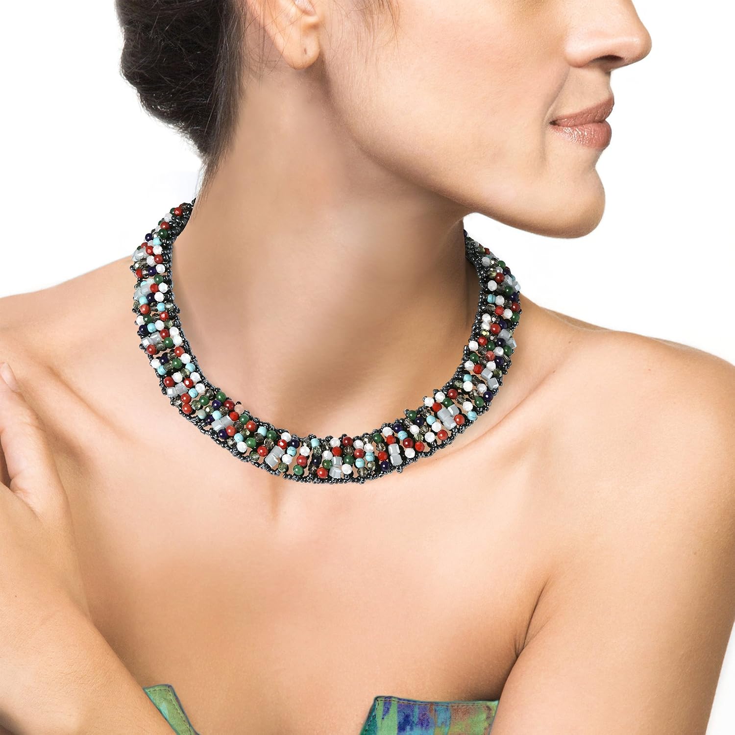 Natural Simplicity Multi-Color Collar Statement Necklace, coral, resin, Quartz